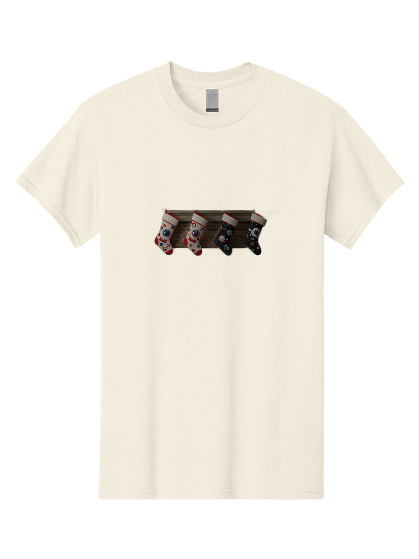 Astronaut-Christmas-Stockings Men'S Graphic Tee, 100% Cotton, Comfortable Casual Summer Wear, Machine Washable, Christmas Stockings, Holiday Decor, Festive Socks, Holiday Cheer, Wall Decoration, Brick Wall, Christmas Celebration, Bab650 6