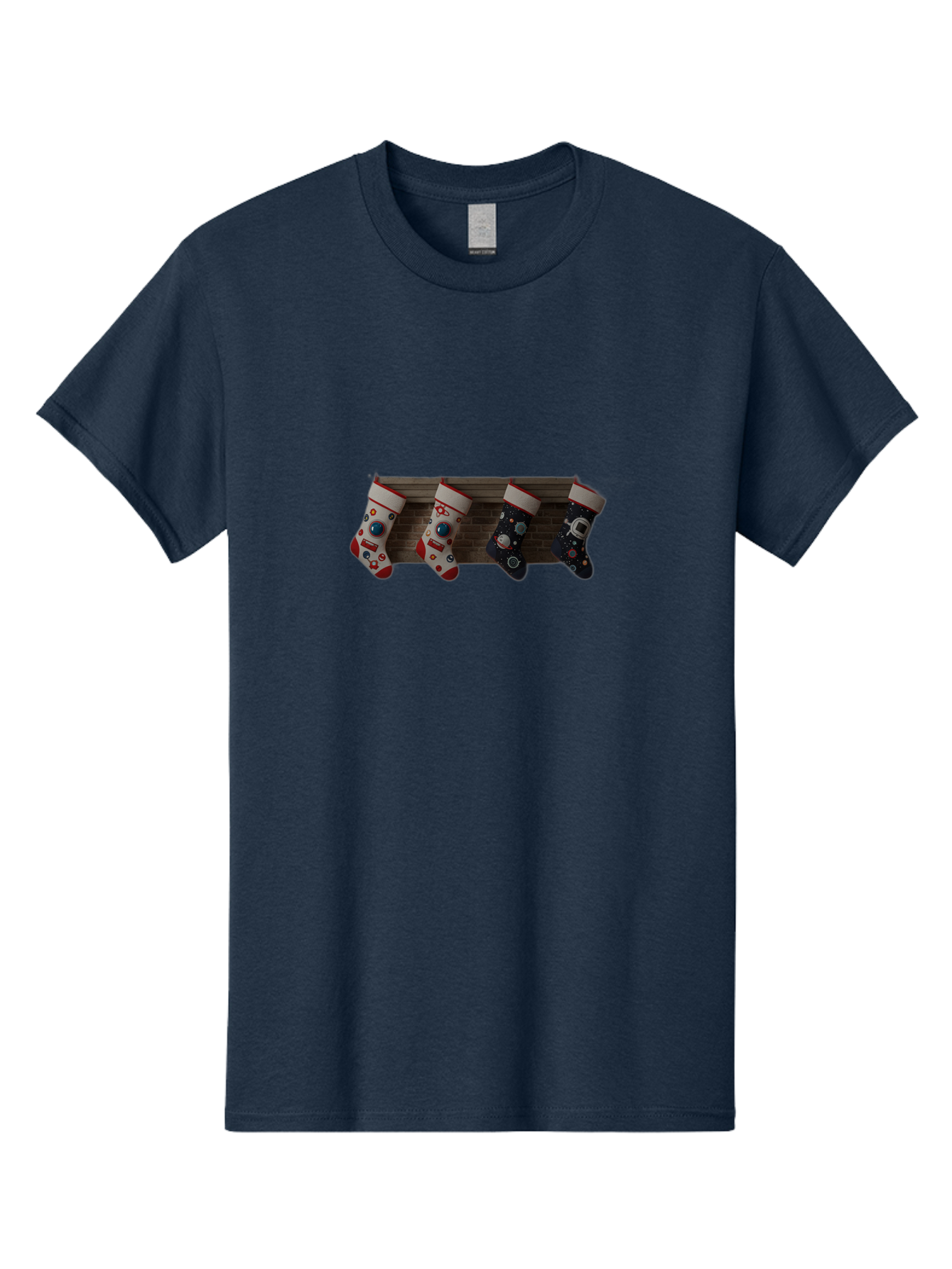 Astronaut-Christmas-Stockings Men'S Graphic Tee, 100% Cotton, Comfortable Casual Summer Wear, Machine Washable, Christmas Stockings, Holiday Decor, Festive Socks, Holiday Cheer, Wall Decoration, Brick Wall, Christmas Celebration, Bab650 10
