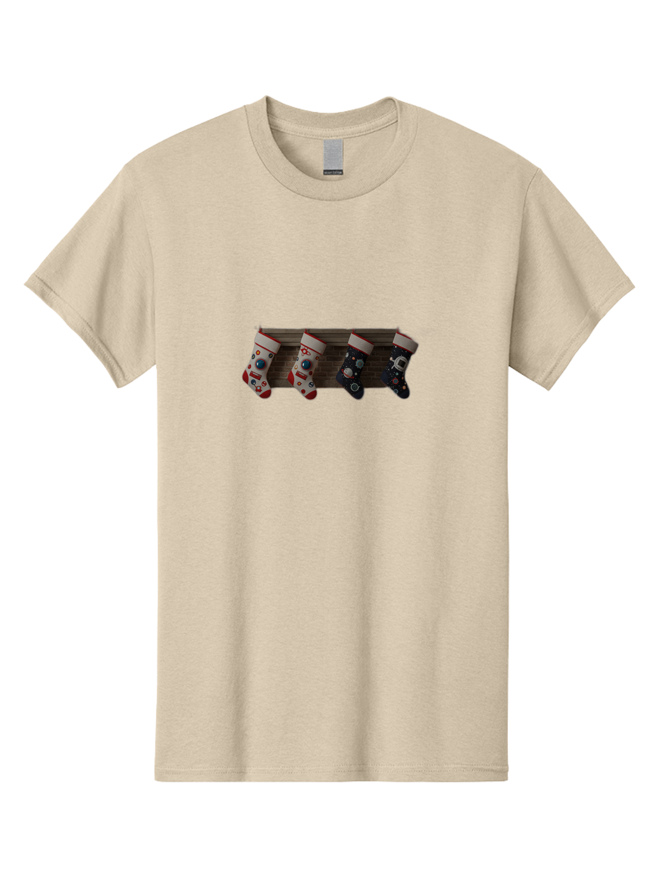 Astronaut-Christmas-Stockings Men'S Graphic Tee, 100% Cotton, Comfortable Casual Summer Wear, Machine Washable, Christmas Stockings, Holiday Decor, Festive Socks, Holiday Cheer, Wall Decoration, Brick Wall, Christmas Celebration, Bab650 12