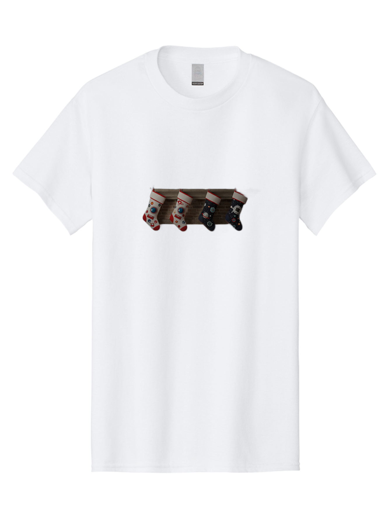 Astronaut-Christmas-Stockings Men'S Graphic Tee, 100% Cotton, Comfortable Casual Summer Wear, Machine Washable, Christmas Stockings, Holiday Decor, Festive Socks, Holiday Cheer, Wall Decoration, Brick Wall, Christmas Celebration, Bab650 3