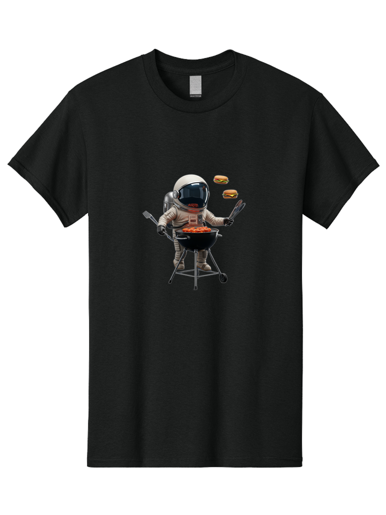 Astronaut-Grilling-Burgers Men'S Graphic Tee, 100% Cotton, Comfortable Casual Summer Wear, Machine Washable, Astronaut Grilling, Barbecue In Space, Floating Burgers, Chef In Space Suit, Grill Master, Casual Dining, Outdoor Cooking, Bab652 1