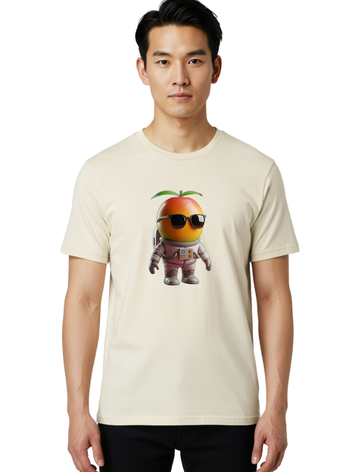 Astronaut-Peach Men'S Graphic Tee, 100% Cotton, Comfortable Casual Summer Wear, Machine Washable, Mango Astronaut, Space Suit, Trendy Shades, Cartoon Character, Orange Fruit, Astronaut Costume, Futuristic Design, Cool Glasses, Space Adventure, Bab653 17