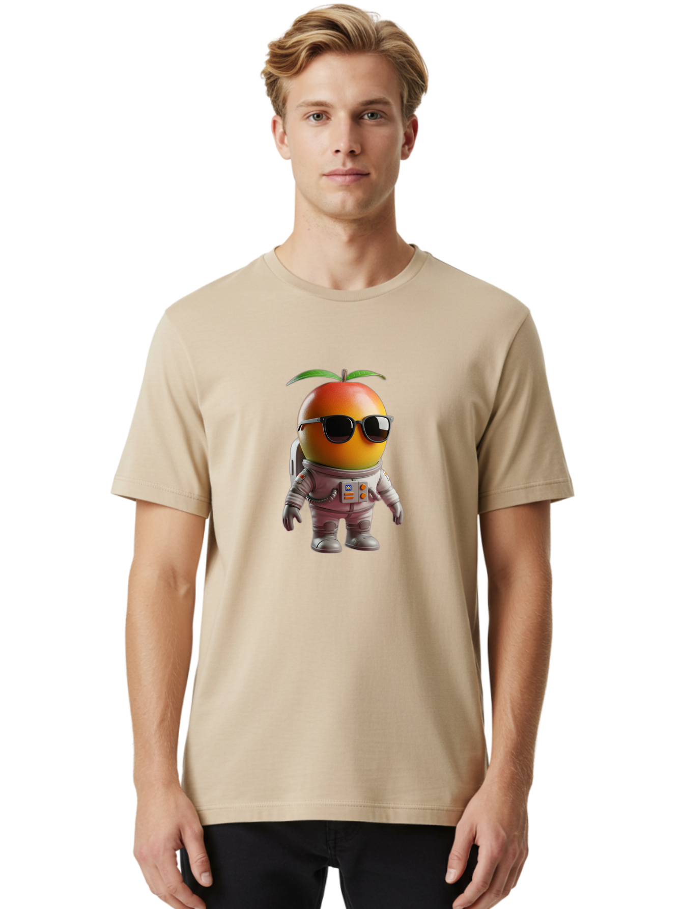 Astronaut-Peach Men'S Graphic Tee, 100% Cotton, Comfortable Casual Summer Wear, Machine Washable, Mango Astronaut, Space Suit, Trendy Shades, Cartoon Character, Orange Fruit, Astronaut Costume, Futuristic Design, Cool Glasses, Space Adventure, Bab653 28