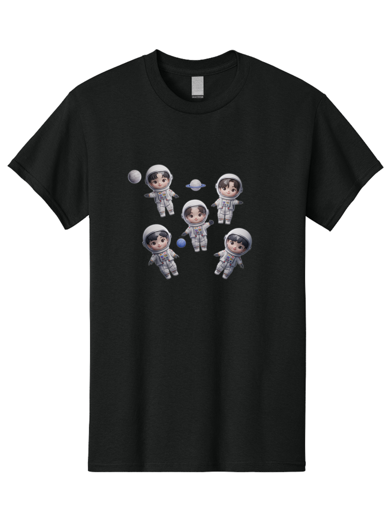 Astronauts-And-Planets Men'S Graphic Tee, 100% Cotton, Comfortable Casual Summer Wear, Machine Washable, Cartoon Astronauts, Children In Space Suits, Space Exploration, Planetary Bodies, Kawaii Art, Celestial Adventure, Animated Characters, Bab654 1
