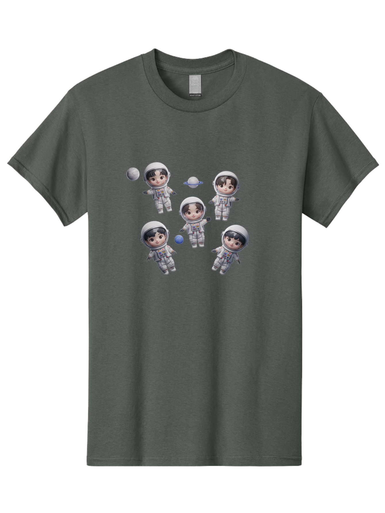 Astronauts-And-Planets Men'S Graphic Tee, 100% Cotton, Comfortable Casual Summer Wear, Machine Washable, Cartoon Astronauts, Children In Space Suits, Space Exploration, Planetary Bodies, Kawaii Art, Celestial Adventure, Animated Characters, Bab654 9