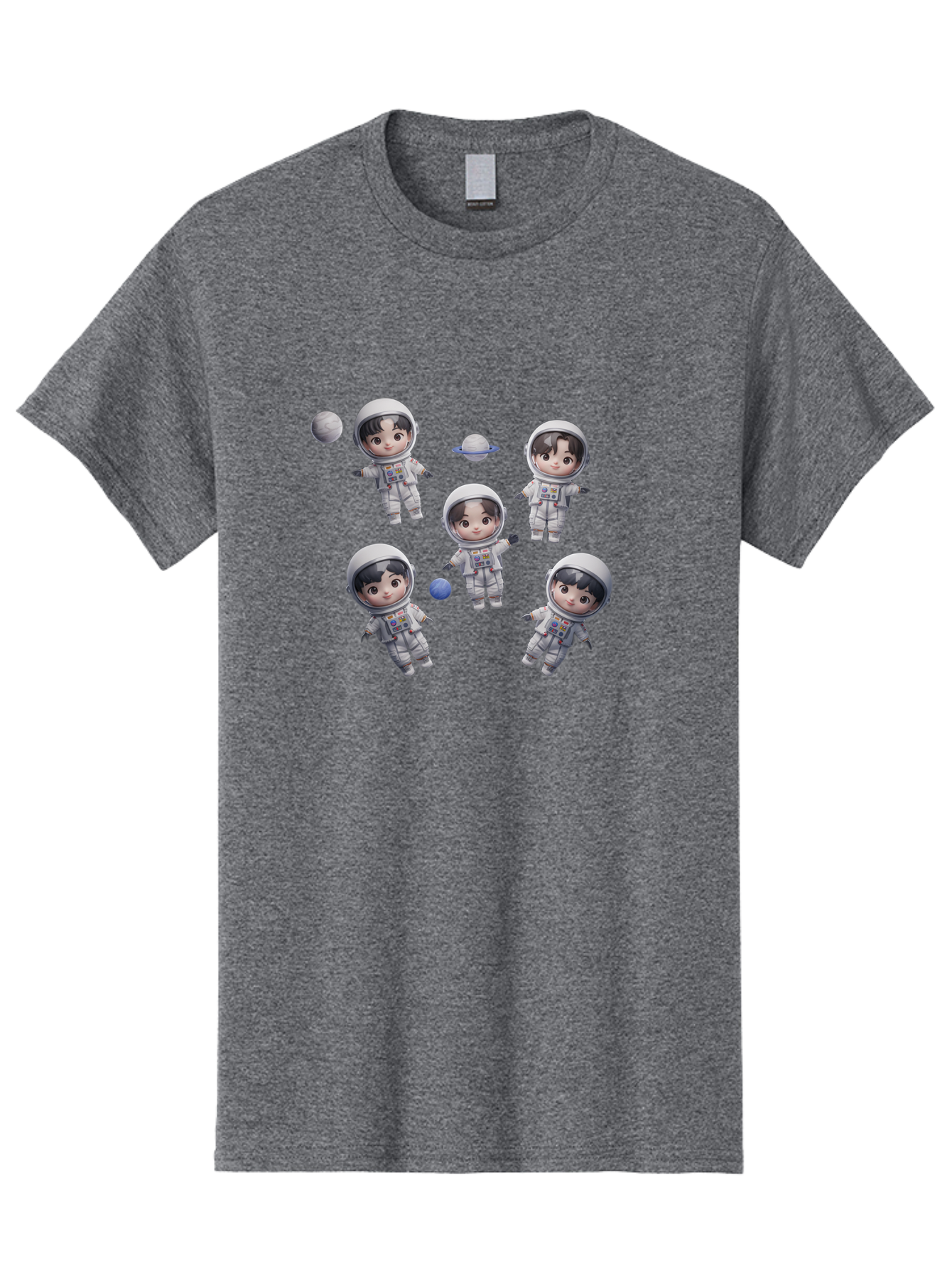 Astronauts-And-Planets Men'S Graphic Tee, 100% Cotton, Comfortable Casual Summer Wear, Machine Washable, Cartoon Astronauts, Children In Space Suits, Space Exploration, Planetary Bodies, Kawaii Art, Celestial Adventure, Animated Characters, Bab654 10