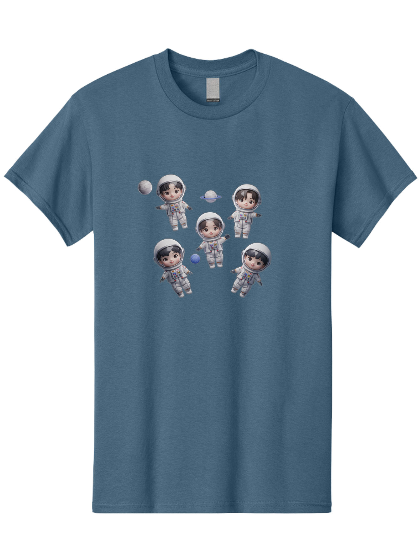 Astronauts-And-Planets Men'S Graphic Tee, 100% Cotton, Comfortable Casual Summer Wear, Machine Washable, Cartoon Astronauts, Children In Space Suits, Space Exploration, Planetary Bodies, Kawaii Art, Celestial Adventure, Animated Characters, Bab654 5