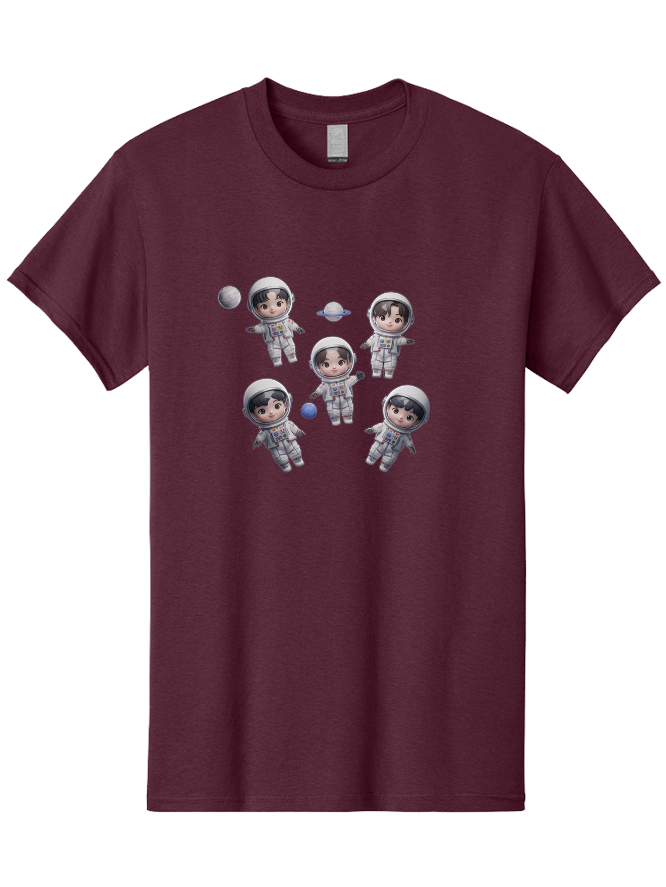 Astronauts-And-Planets Men'S Graphic Tee, 100% Cotton, Comfortable Casual Summer Wear, Machine Washable, Cartoon Astronauts, Children In Space Suits, Space Exploration, Planetary Bodies, Kawaii Art, Celestial Adventure, Animated Characters, Bab654 8