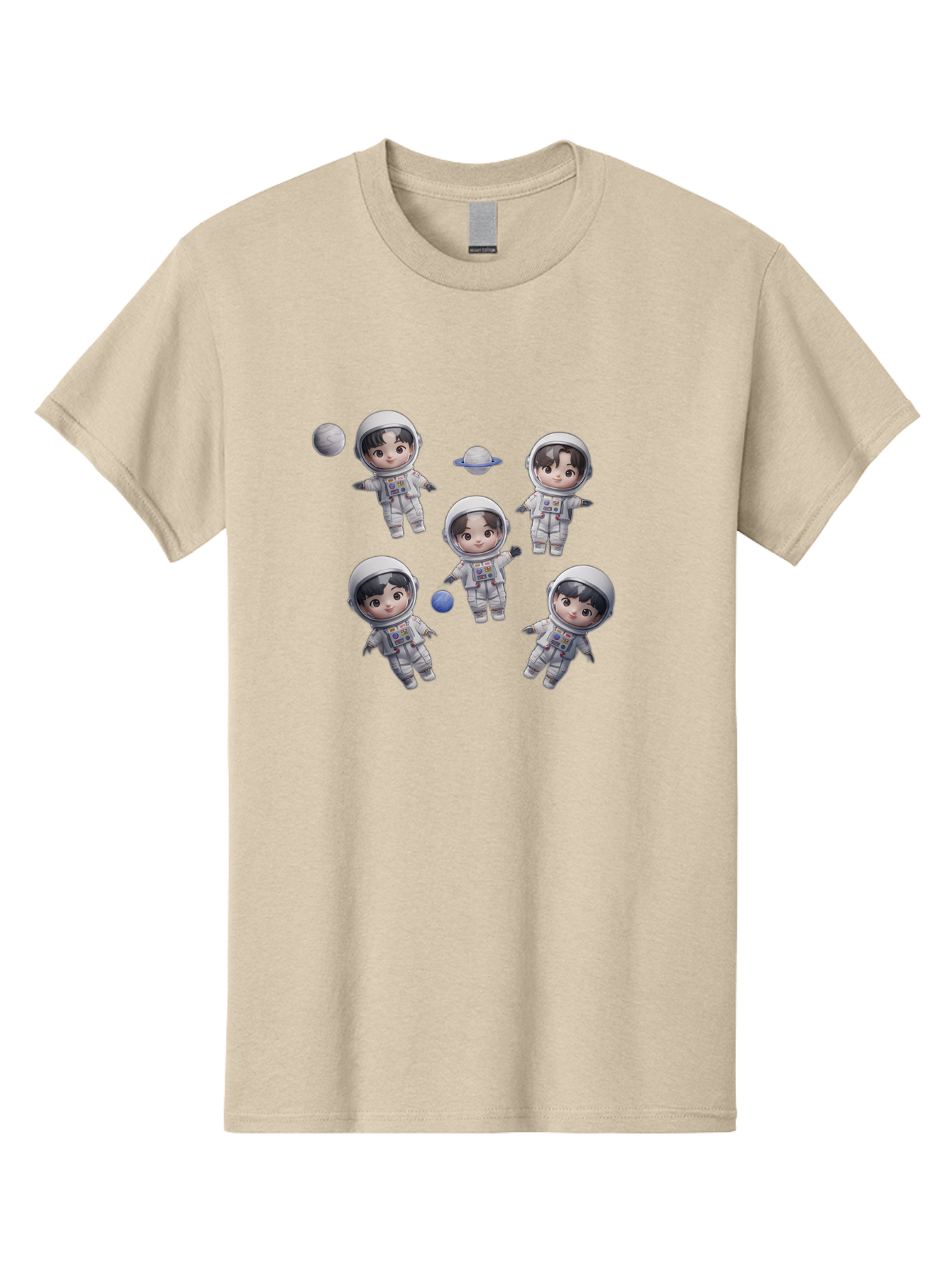Astronauts-And-Planets Men'S Graphic Tee, 100% Cotton, Comfortable Casual Summer Wear, Machine Washable, Cartoon Astronauts, Children In Space Suits, Space Exploration, Planetary Bodies, Kawaii Art, Celestial Adventure, Animated Characters, Bab654 12