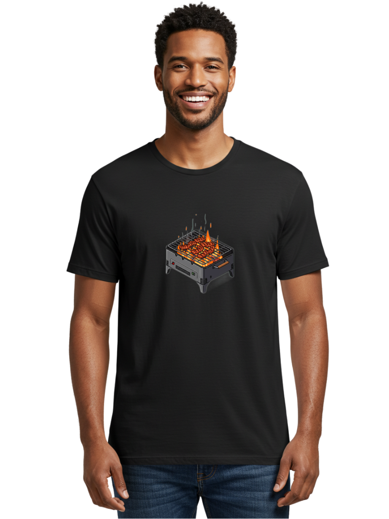 Barbecue-Grill-1 Men'S Graphic Tee, 100% Cotton, Comfortable Casual Summer Wear, Machine Washable, Barbecue Grill, Grilled Meat, Skewers, Flames, Outdoor Cooking, Delicious Food, Savory Dishes, Appetizing Meal, Grilled Vegetables, Bab655 20