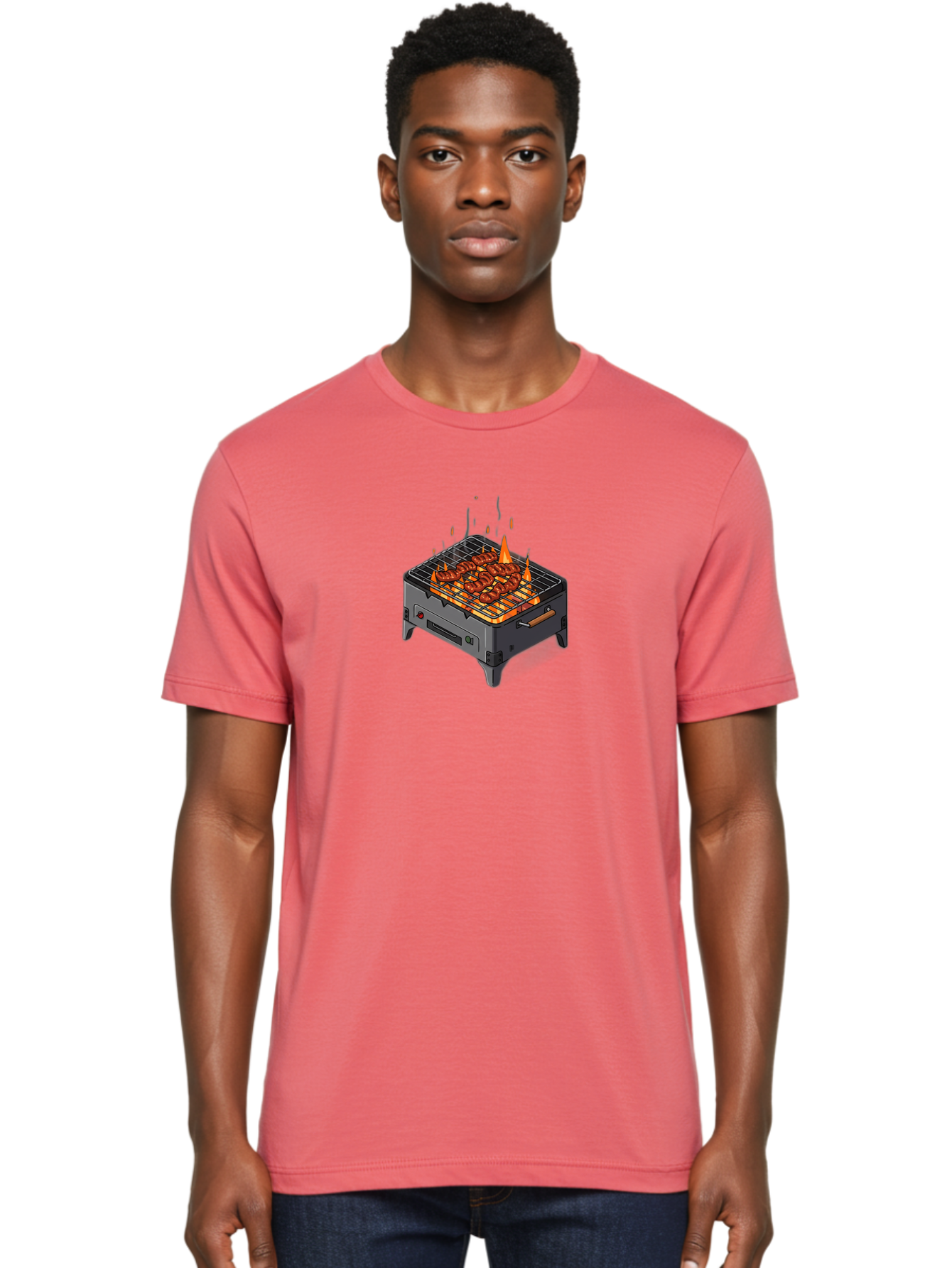 Barbecue-Grill-1 Men'S Graphic Tee, 100% Cotton, Comfortable Casual Summer Wear, Machine Washable, Barbecue Grill, Grilled Meat, Skewers, Flames, Outdoor Cooking, Delicious Food, Savory Dishes, Appetizing Meal, Grilled Vegetables, Bab655 21
