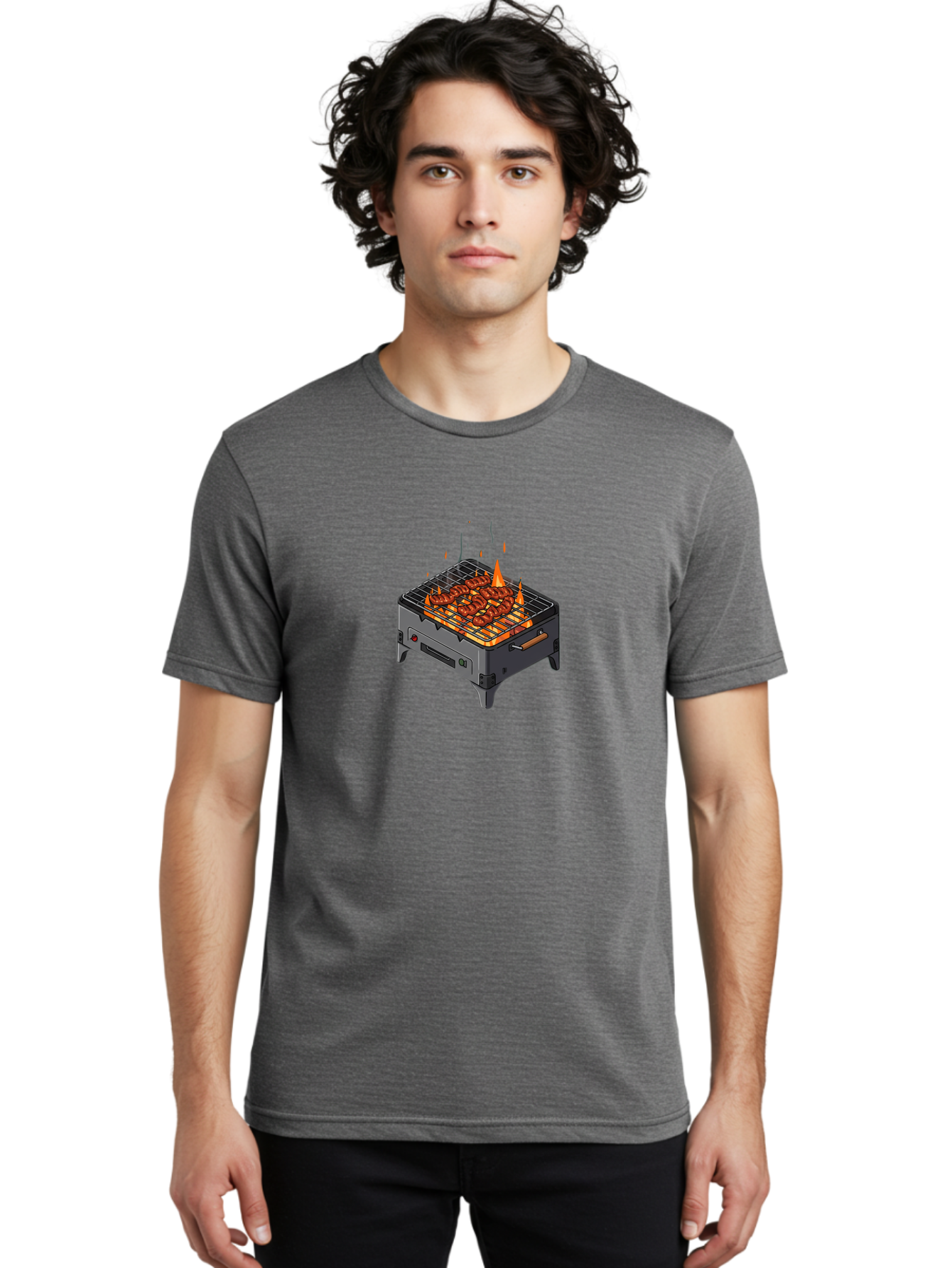 Barbecue-Grill-1 Men'S Graphic Tee, 100% Cotton, Comfortable Casual Summer Wear, Machine Washable, Barbecue Grill, Grilled Meat, Skewers, Flames, Outdoor Cooking, Delicious Food, Savory Dishes, Appetizing Meal, Grilled Vegetables, Bab655 17