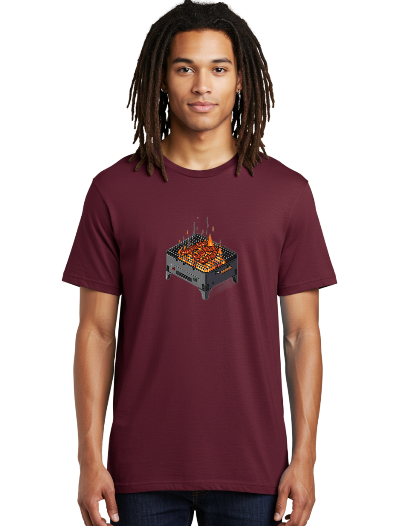 Barbecue-Grill-1 Men'S Graphic Tee, 100% Cotton, Comfortable Casual Summer Wear, Machine Washable, Barbecue Grill, Grilled Meat, Skewers, Flames, Outdoor Cooking, Delicious Food, Savory Dishes, Appetizing Meal, Grilled Vegetables, Bab655 22
