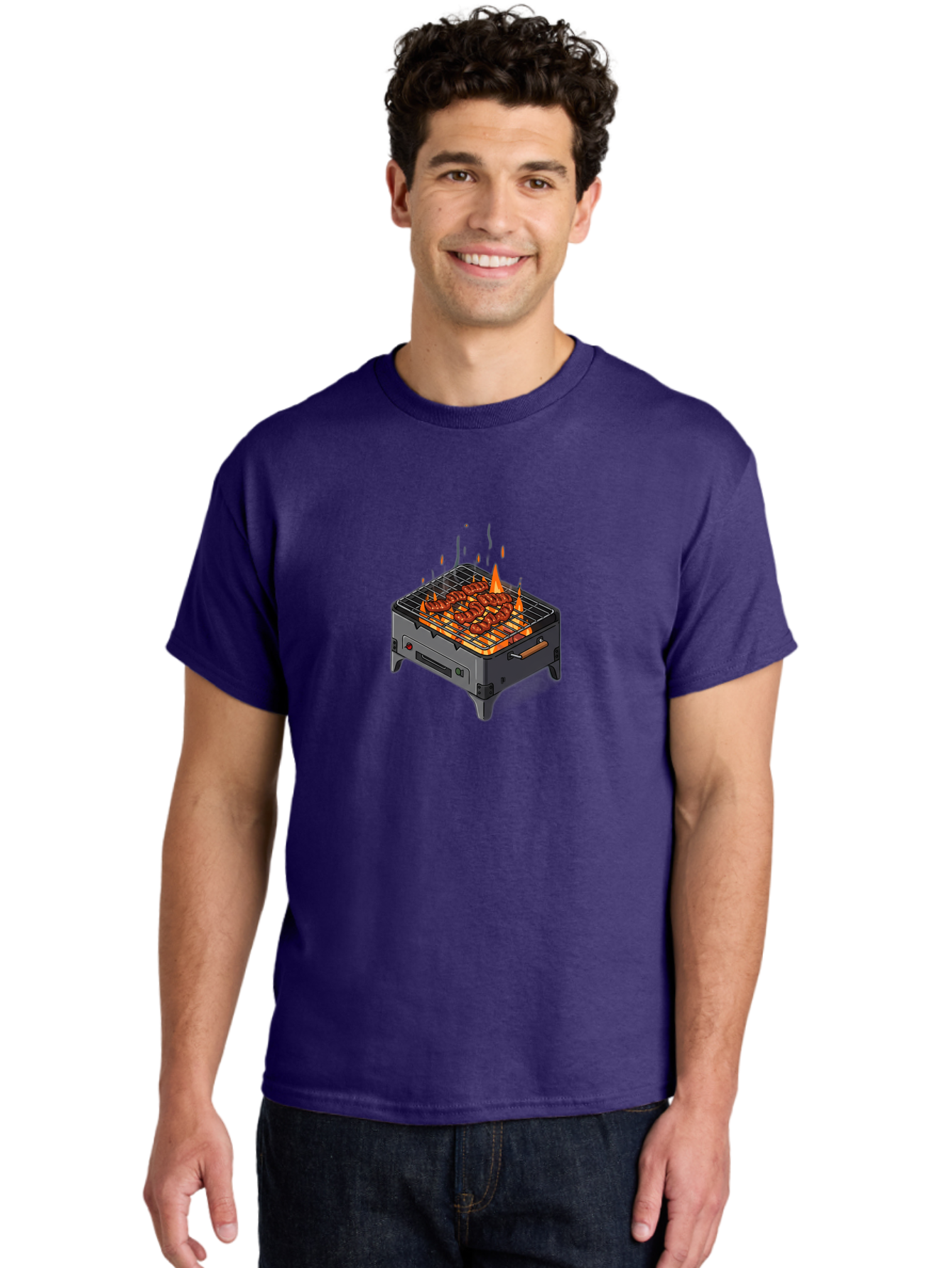Barbecue-Grill-1 Men'S Graphic Tee, 100% Cotton, Comfortable Casual Summer Wear, Machine Washable, Barbecue Grill, Grilled Meat, Skewers, Flames, Outdoor Cooking, Delicious Food, Savory Dishes, Appetizing Meal, Grilled Vegetables, Bab655 26