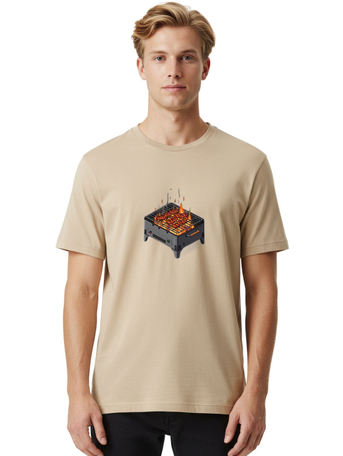 Barbecue-Grill-1 Men'S Graphic Tee, 100% Cotton, Comfortable Casual Summer Wear, Machine Washable, Barbecue Grill, Grilled Meat, Skewers, Flames, Outdoor Cooking, Delicious Food, Savory Dishes, Appetizing Meal, Grilled Vegetables, Bab655 18