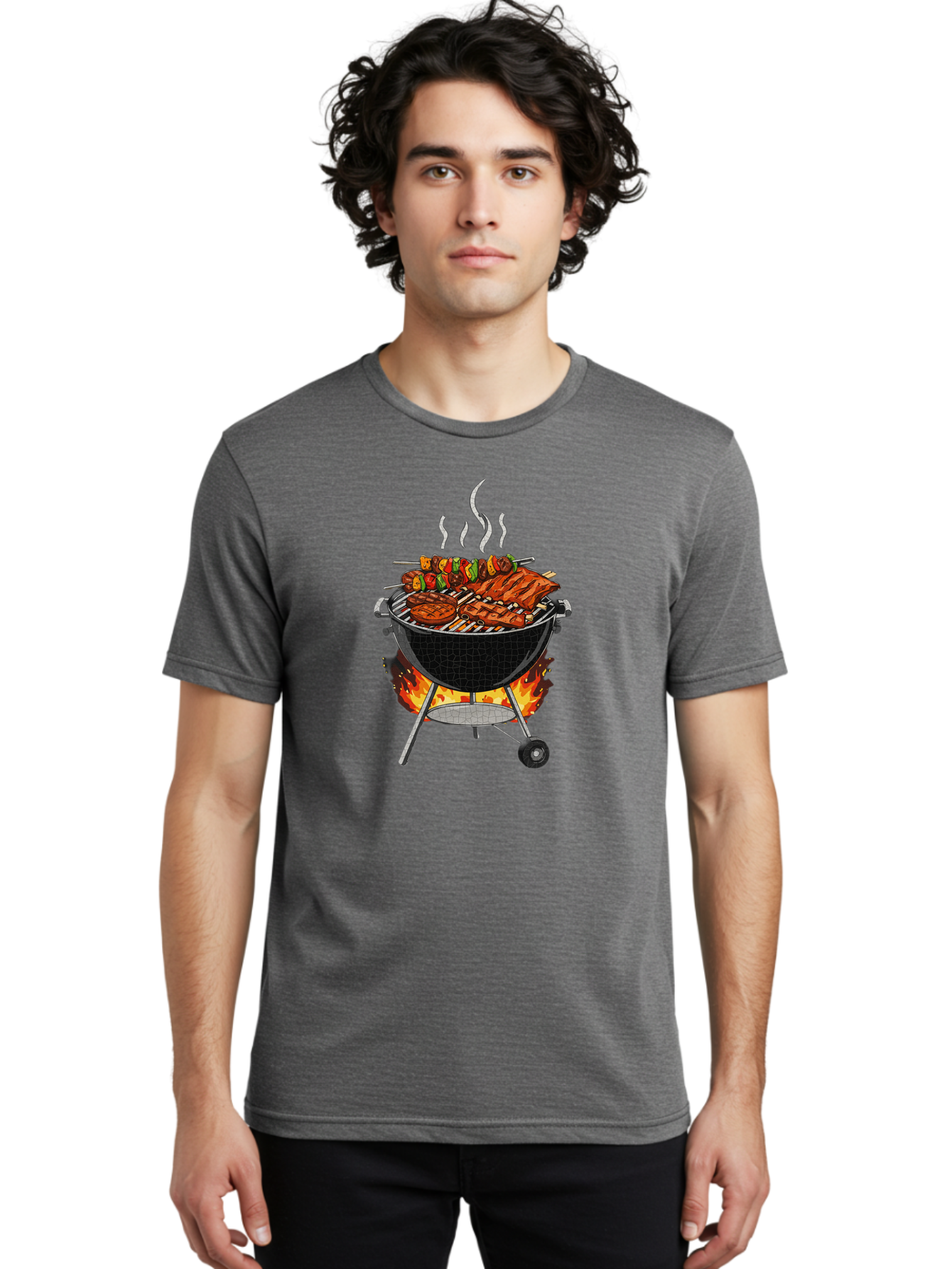 Barbecue-Grill-2 Men'S Graphic Tee, 100% Cotton, Comfortable Casual Summer Wear, Machine Washable, Barbecue Grill, Grilled Ribs, Kebabs, Skewers, Vegetables, Meat, Outdoor Cooking, Summer Food, Grill Marks, Smoky Flavor, Foodie, Backyard Bbq Bab656 26