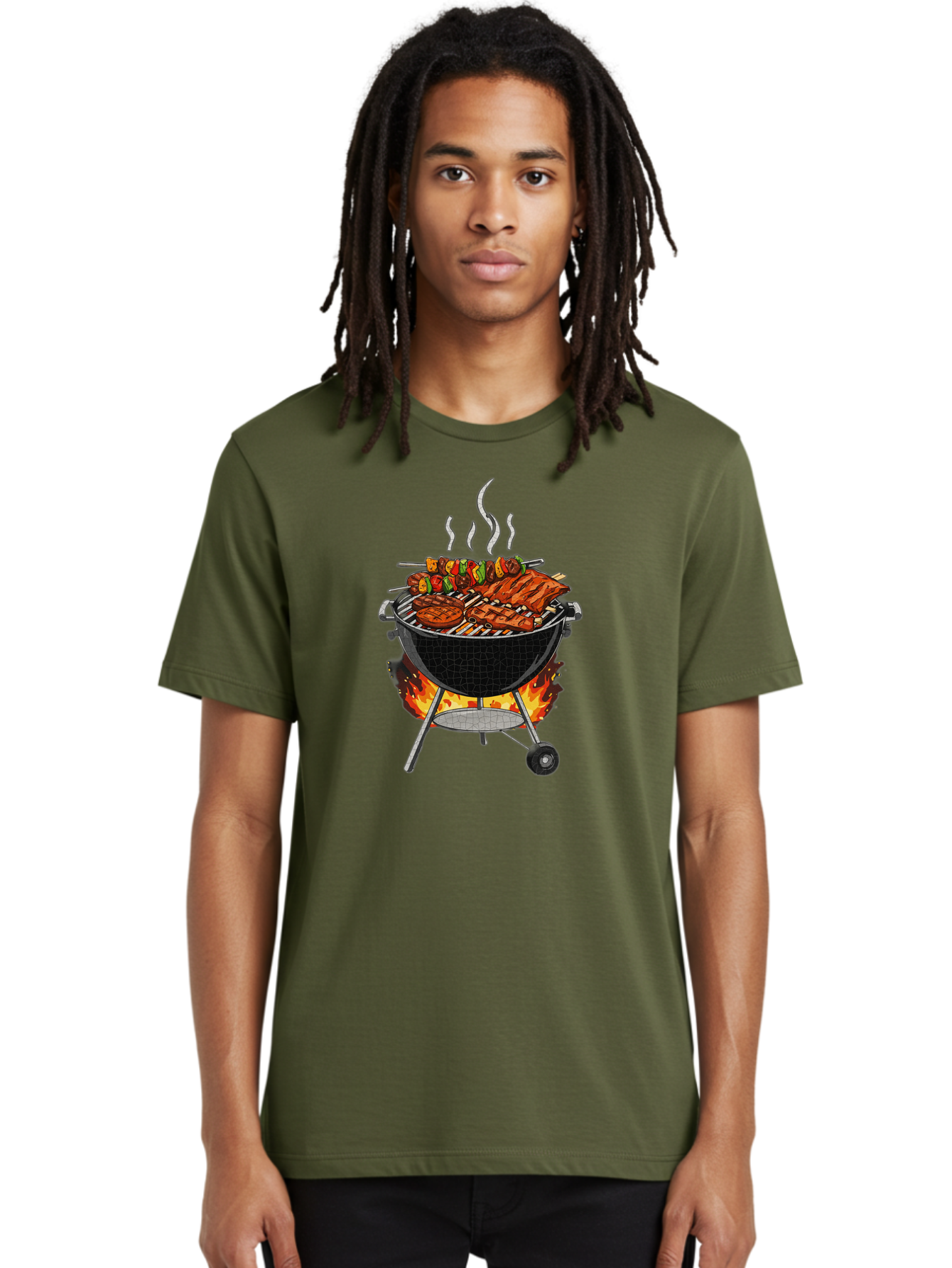 Barbecue-Grill-2 Men'S Graphic Tee, 100% Cotton, Comfortable Casual Summer Wear, Machine Washable, Barbecue Grill, Grilled Ribs, Kebabs, Skewers, Vegetables, Meat, Outdoor Cooking, Summer Food, Grill Marks, Smoky Flavor, Foodie, Backyard Bbq Bab656 25