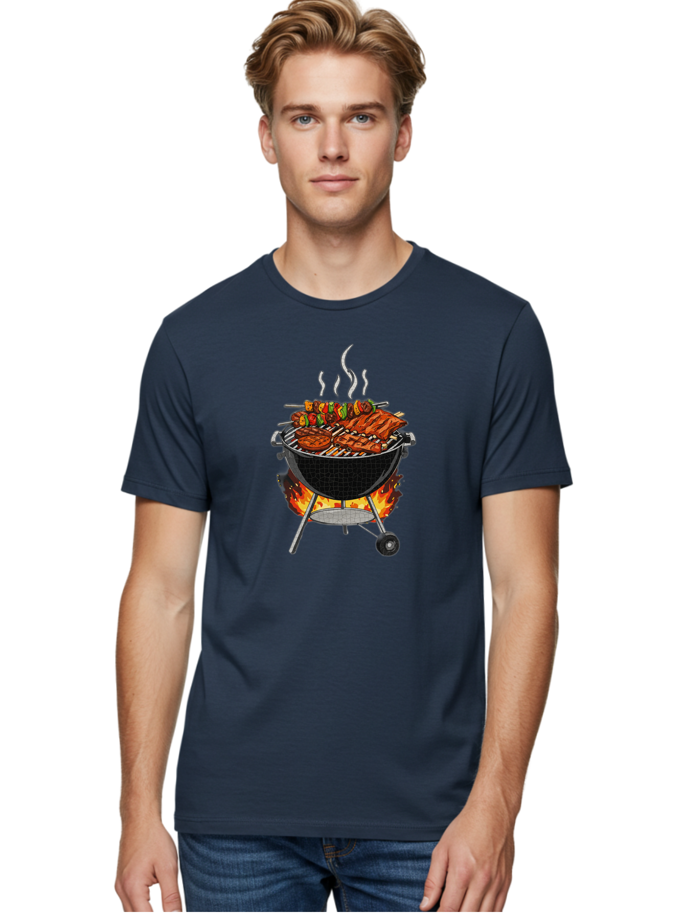 Barbecue-Grill-2 Men'S Graphic Tee, 100% Cotton, Comfortable Casual Summer Wear, Machine Washable, Barbecue Grill, Grilled Ribs, Kebabs, Skewers, Vegetables, Meat, Outdoor Cooking, Summer Food, Grill Marks, Smoky Flavor, Foodie, Backyard Bbq Bab656 24