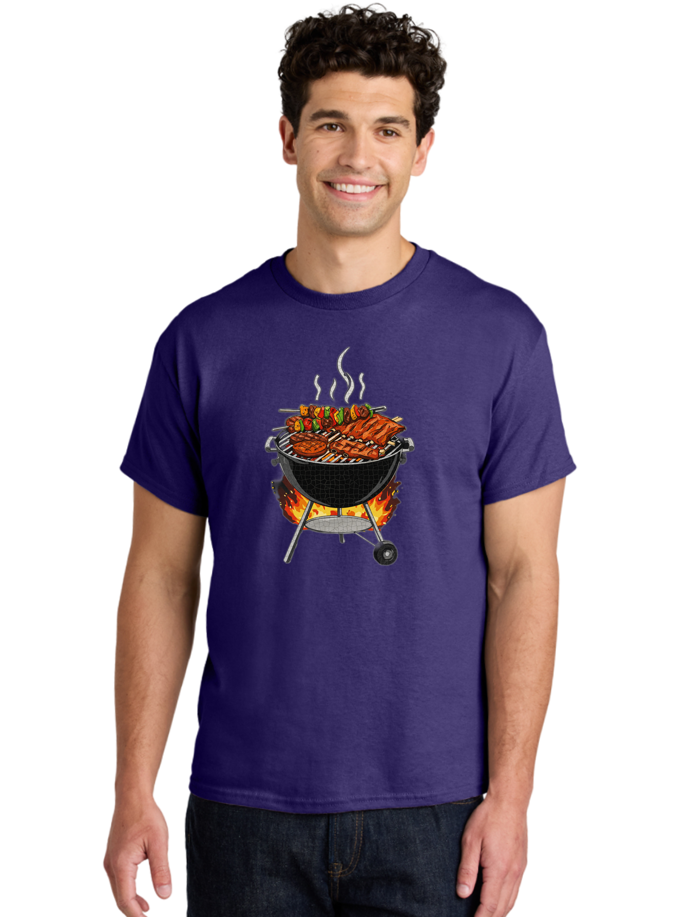 Barbecue-Grill-2 Men'S Graphic Tee, 100% Cotton, Comfortable Casual Summer Wear, Machine Washable, Barbecue Grill, Grilled Ribs, Kebabs, Skewers, Vegetables, Meat, Outdoor Cooking, Summer Food, Grill Marks, Smoky Flavor, Foodie, Backyard Bbq Bab656 27