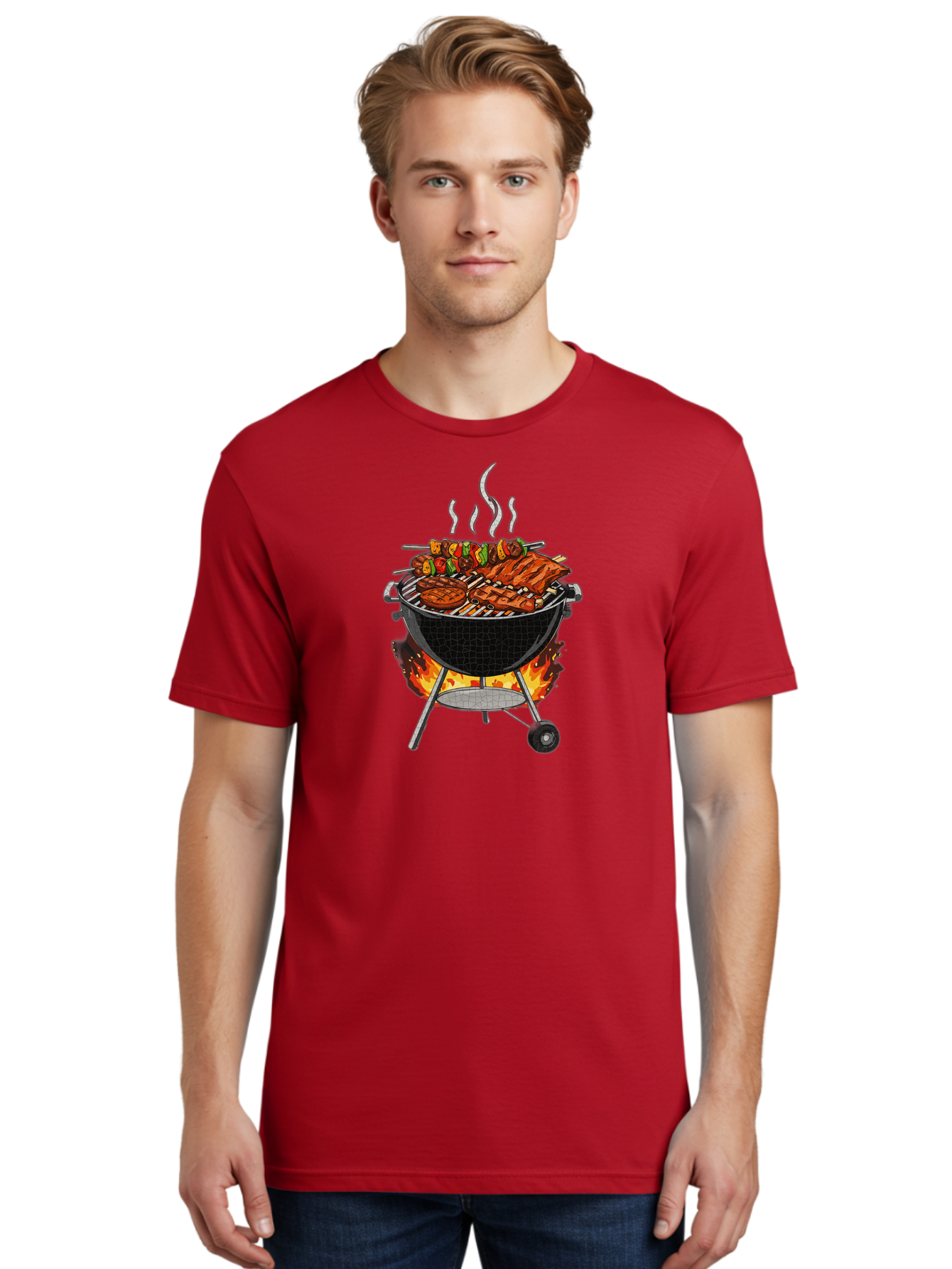 Barbecue-Grill-2 Men'S Graphic Tee, 100% Cotton, Comfortable Casual Summer Wear, Machine Washable, Barbecue Grill, Grilled Ribs, Kebabs, Skewers, Vegetables, Meat, Outdoor Cooking, Summer Food, Grill Marks, Smoky Flavor, Foodie, Backyard Bbq Bab656 18