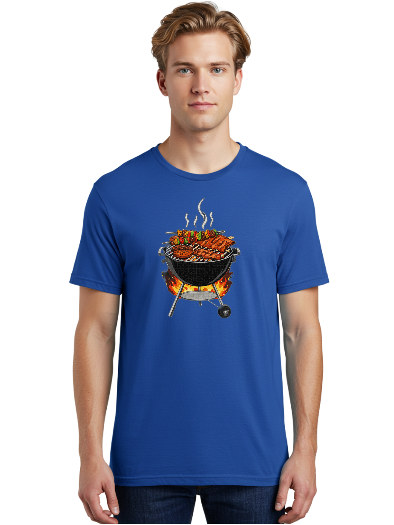 Barbecue-Grill-2 Men'S Graphic Tee, 100% Cotton, Comfortable Casual Summer Wear, Machine Washable, Barbecue Grill, Grilled Ribs, Kebabs, Skewers, Vegetables, Meat, Outdoor Cooking, Summer Food, Grill Marks, Smoky Flavor, Foodie, Backyard Bbq Bab656 23