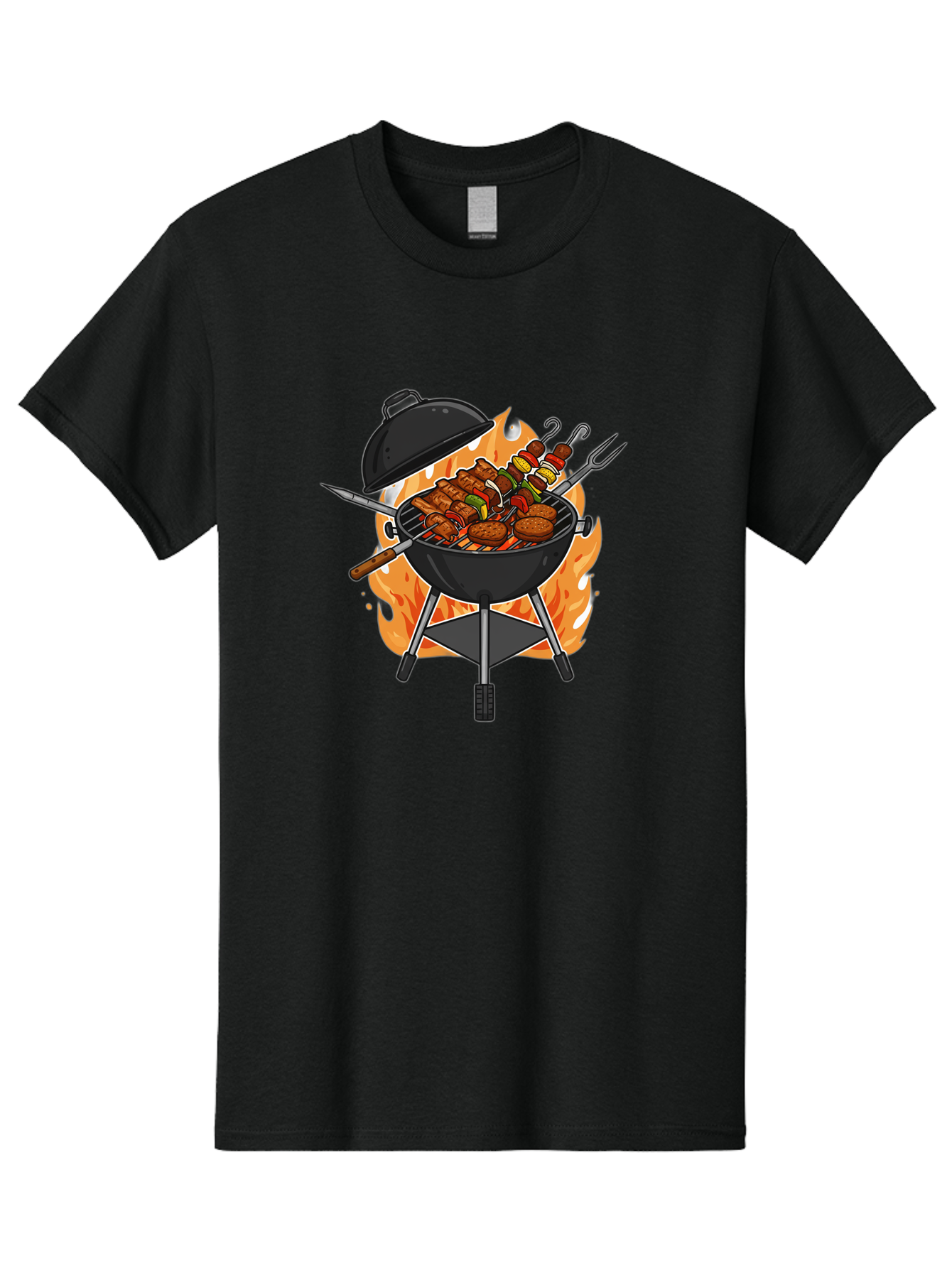 Barbecue-Grill-3 Men'S Graphic Tee, 100% Cotton, Comfortable Casual Summer Wear, Machine Washable, Barbecue Grill, Grilled Food, Skewers, Burgers, Sausages, Outdoor Cooking, Barbecue Party, Summer Fun, Delicious Food, Fire, Culinary Delights Bab657 3