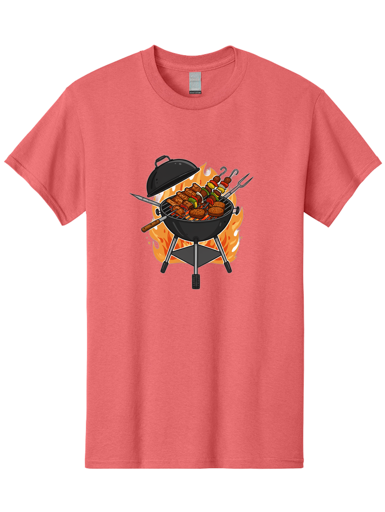 Barbecue-Grill-3 Men'S Graphic Tee, 100% Cotton, Comfortable Casual Summer Wear, Machine Washable, Barbecue Grill, Grilled Food, Skewers, Burgers, Sausages, Outdoor Cooking, Barbecue Party, Summer Fun, Delicious Food, Fire, Culinary Delights Bab657 14