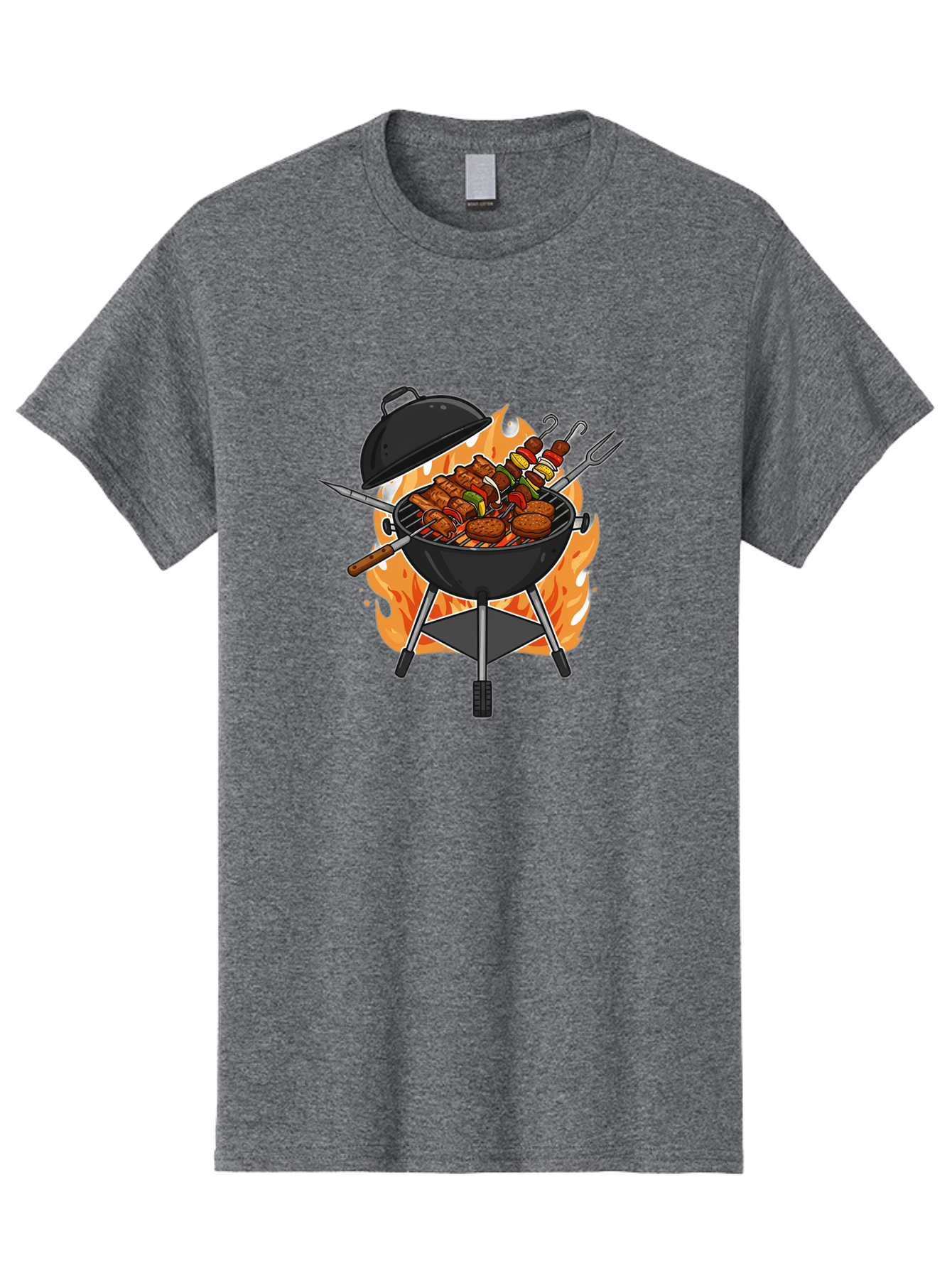 Barbecue-Grill-3 Men'S Graphic Tee, 100% Cotton, Comfortable Casual Summer Wear, Machine Washable, Barbecue Grill, Grilled Food, Skewers, Burgers, Sausages, Outdoor Cooking, Barbecue Party, Summer Fun, Delicious Food, Fire, Culinary Delights Bab657 4