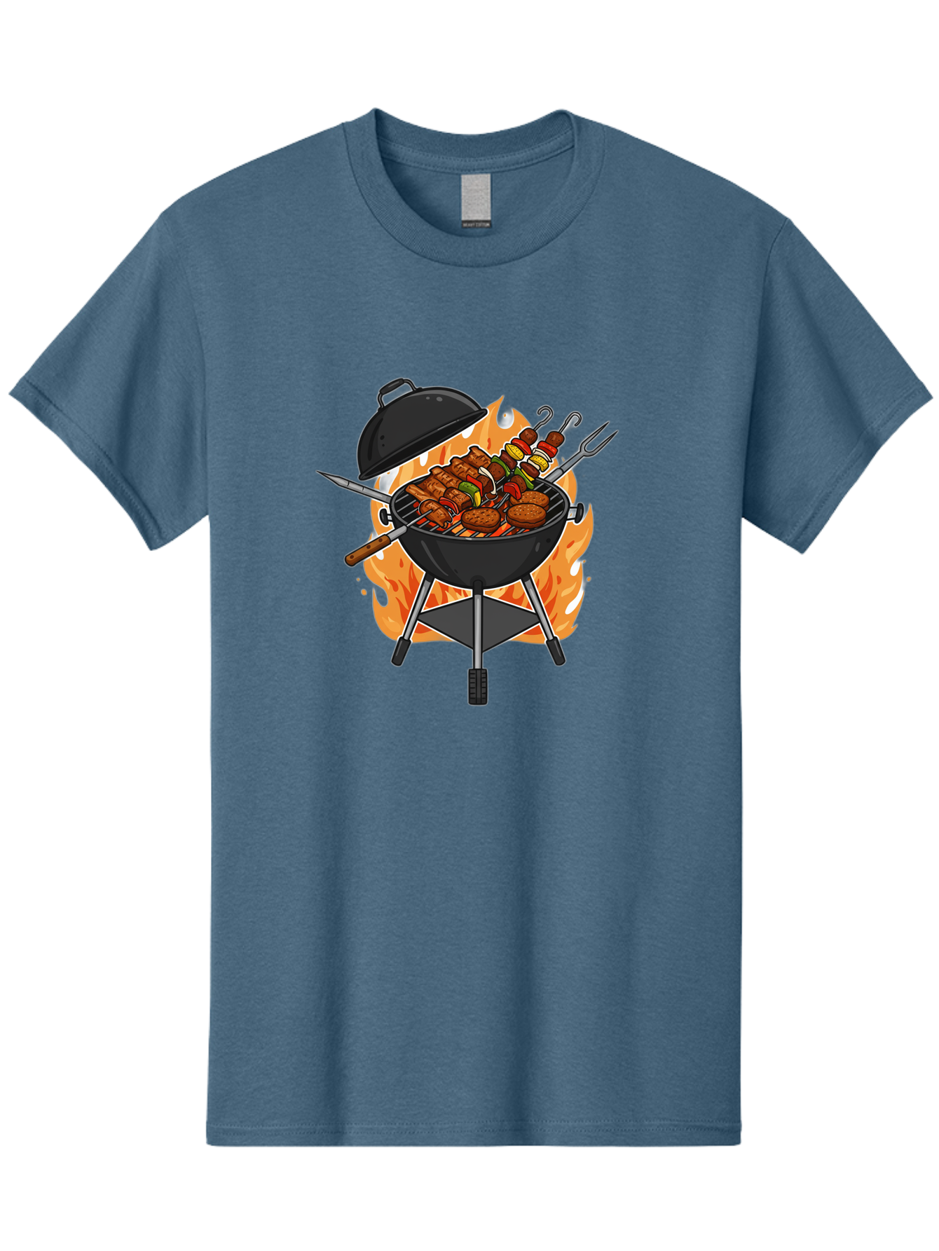 Barbecue-Grill-3 Men'S Graphic Tee, 100% Cotton, Comfortable Casual Summer Wear, Machine Washable, Barbecue Grill, Grilled Food, Skewers, Burgers, Sausages, Outdoor Cooking, Barbecue Party, Summer Fun, Delicious Food, Fire, Culinary Delights Bab657 8