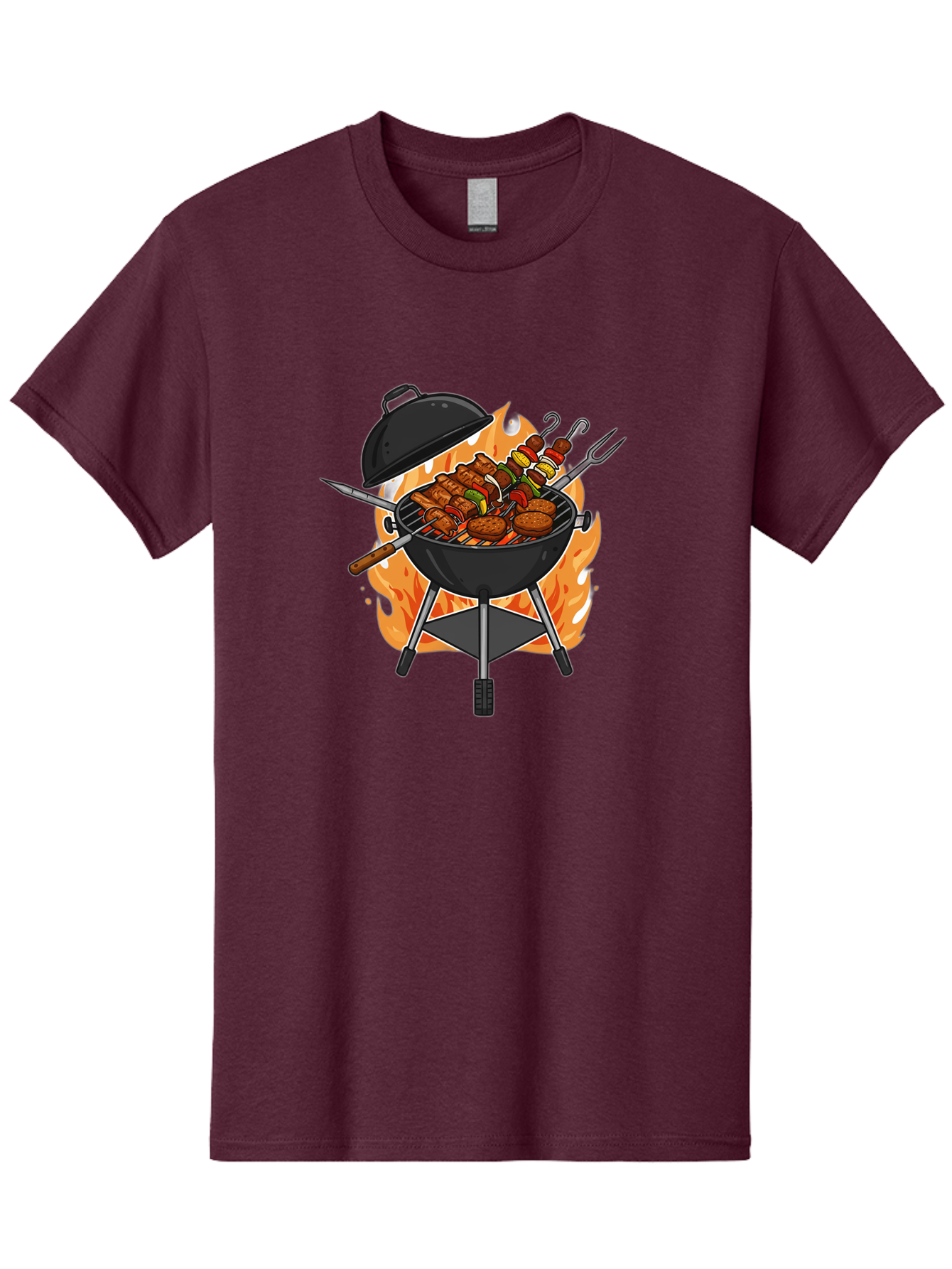 Barbecue-Grill-3 Men'S Graphic Tee, 100% Cotton, Comfortable Casual Summer Wear, Machine Washable, Barbecue Grill, Grilled Food, Skewers, Burgers, Sausages, Outdoor Cooking, Barbecue Party, Summer Fun, Delicious Food, Fire, Culinary Delights Bab657 10