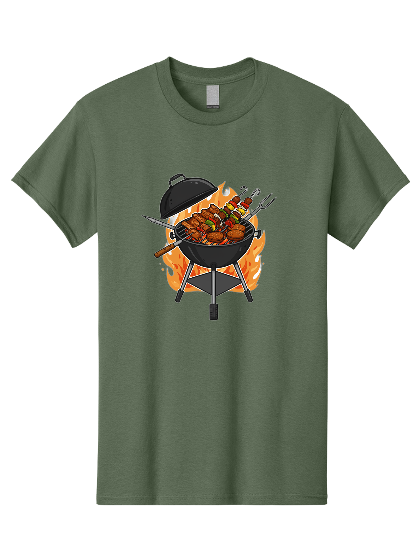 Barbecue-Grill-3 Men'S Graphic Tee, 100% Cotton, Comfortable Casual Summer Wear, Machine Washable, Barbecue Grill, Grilled Food, Skewers, Burgers, Sausages, Outdoor Cooking, Barbecue Party, Summer Fun, Delicious Food, Fire, Culinary Delights Bab657 13