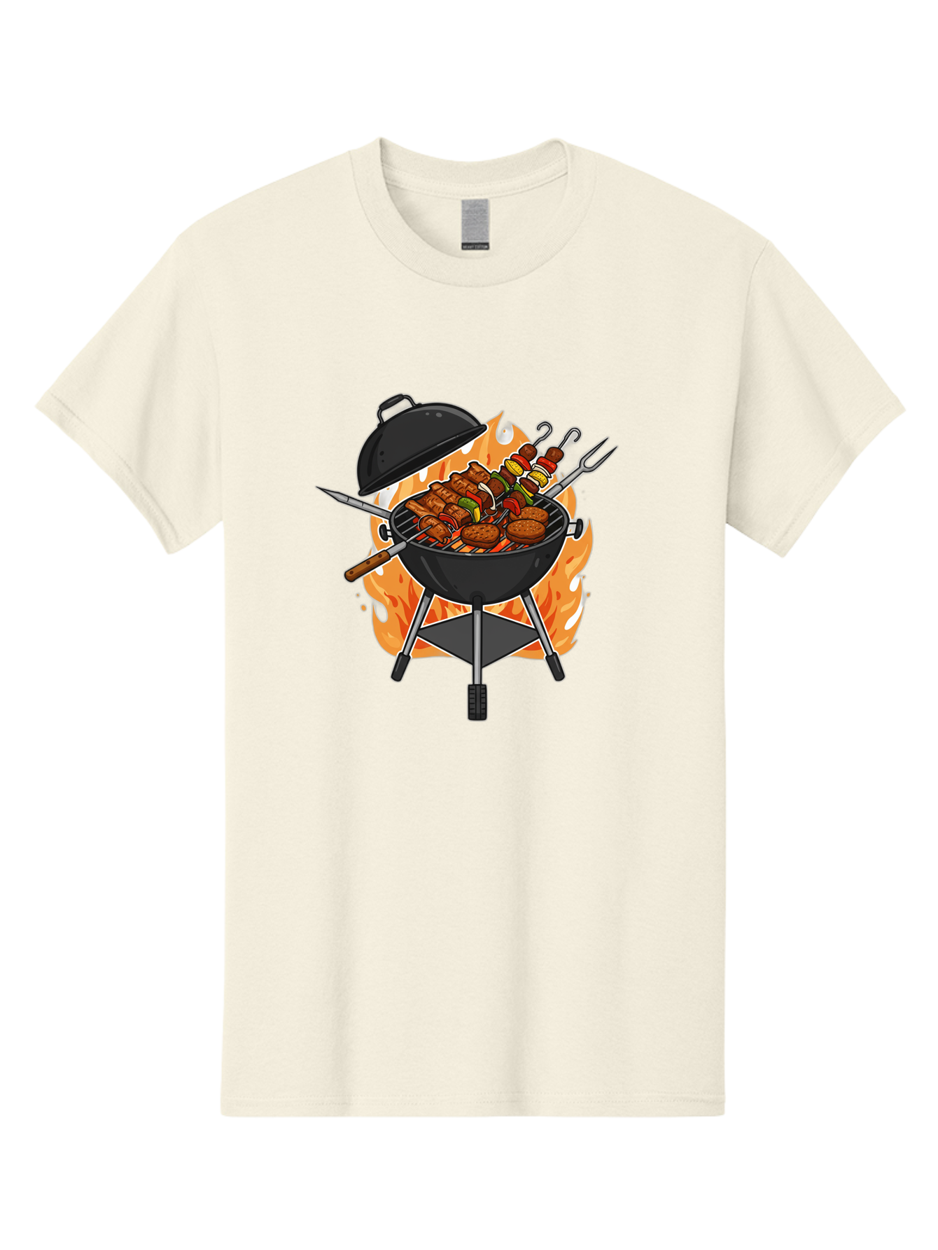 Barbecue-Grill-3 Men'S Graphic Tee, 100% Cotton, Comfortable Casual Summer Wear, Machine Washable, Barbecue Grill, Grilled Food, Skewers, Burgers, Sausages, Outdoor Cooking, Barbecue Party, Summer Fun, Delicious Food, Fire, Culinary Delights Bab657 6