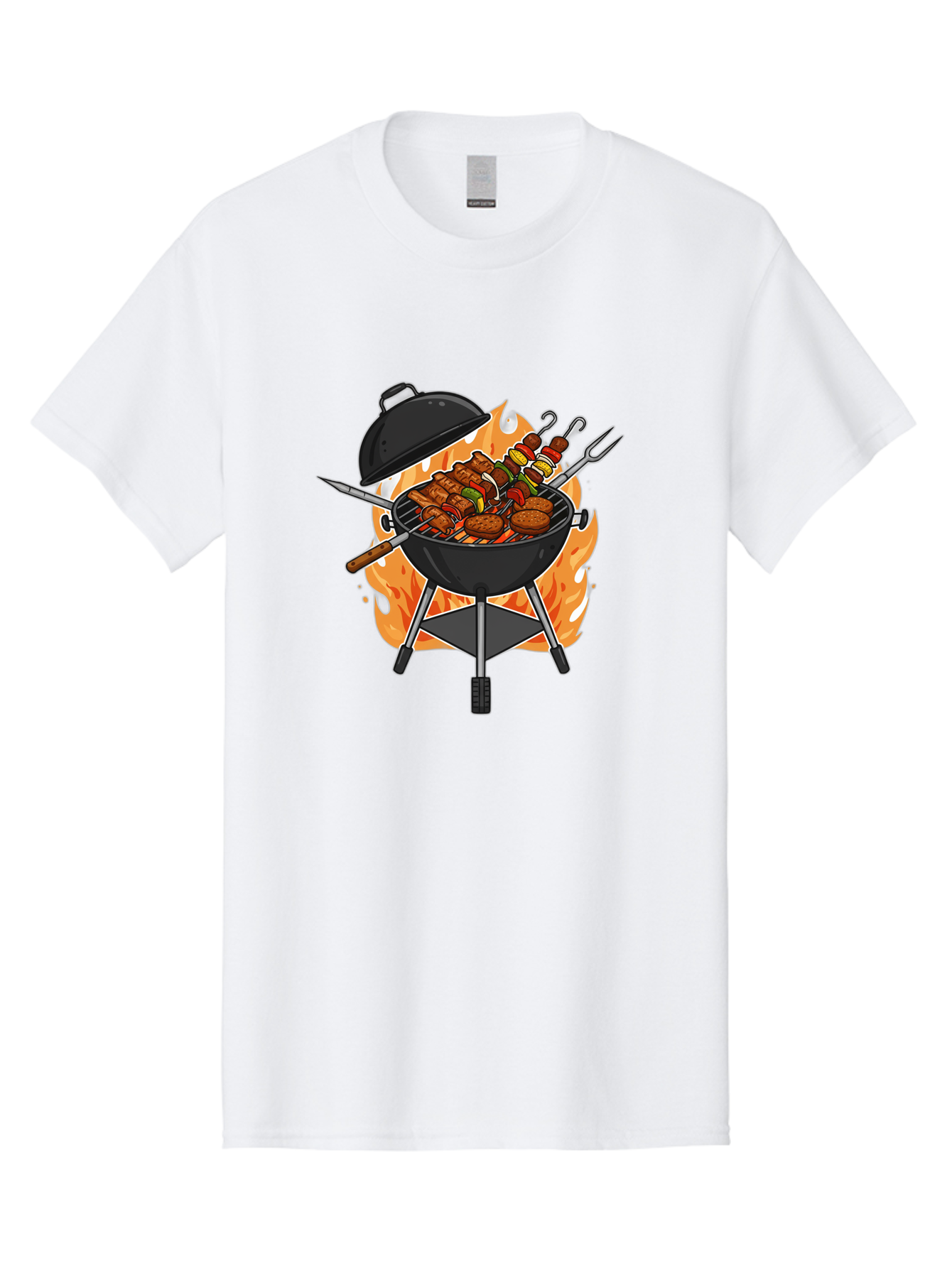 Barbecue-Grill-3 Men'S Graphic Tee, 100% Cotton, Comfortable Casual Summer Wear, Machine Washable, Barbecue Grill, Grilled Food, Skewers, Burgers, Sausages, Outdoor Cooking, Barbecue Party, Summer Fun, Delicious Food, Fire, Culinary Delights Bab657 7