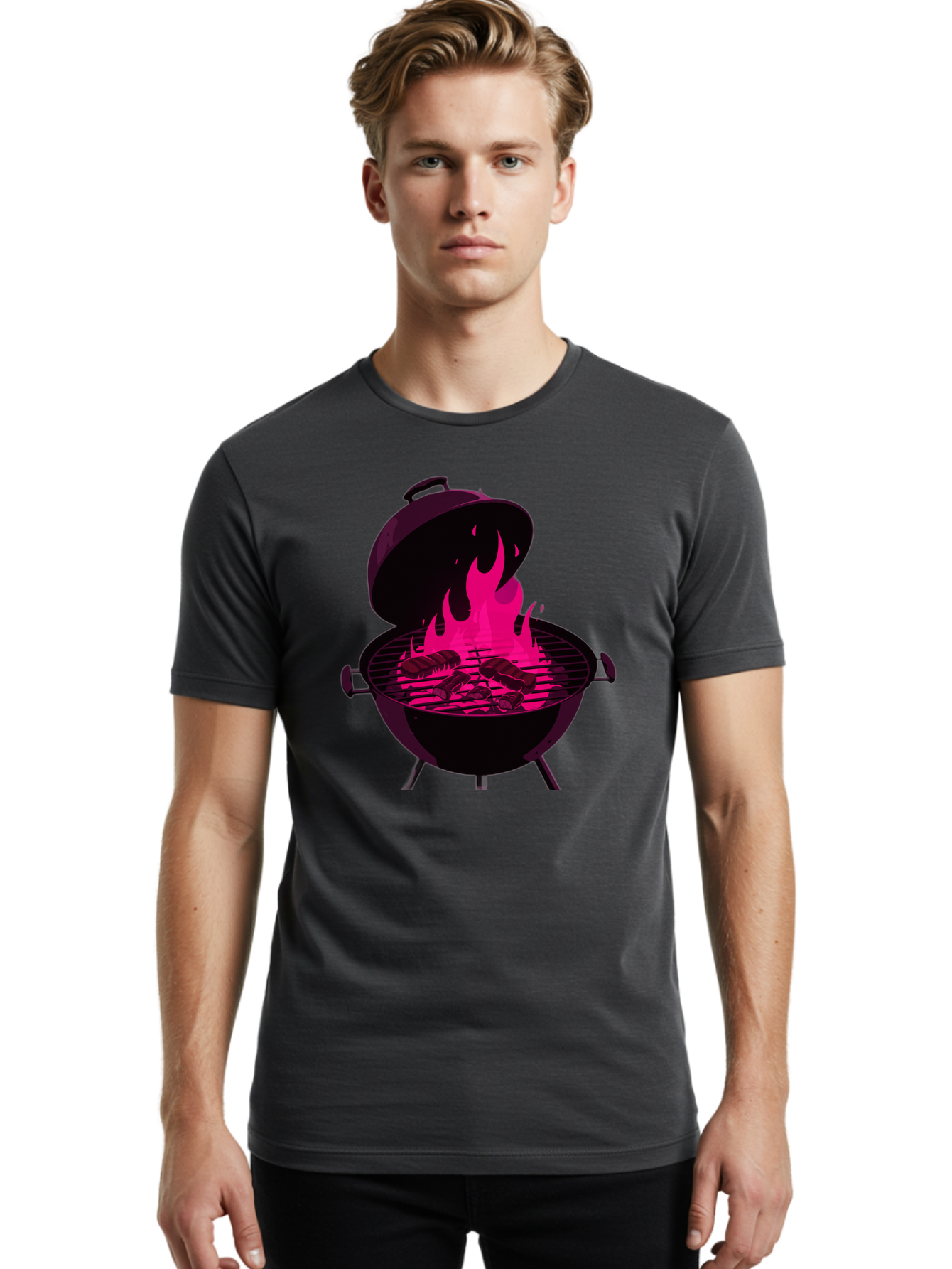 Barbecue-Grill-4 Men'S Graphic Tee, 100% Cotton, Comfortable Casual Summer Wear, Machine Washable, Barbecue Grill, Grilling Meat, Hot Flames, Cooking Outdoors, Summer Food, Grilling Burgers Bab658 23