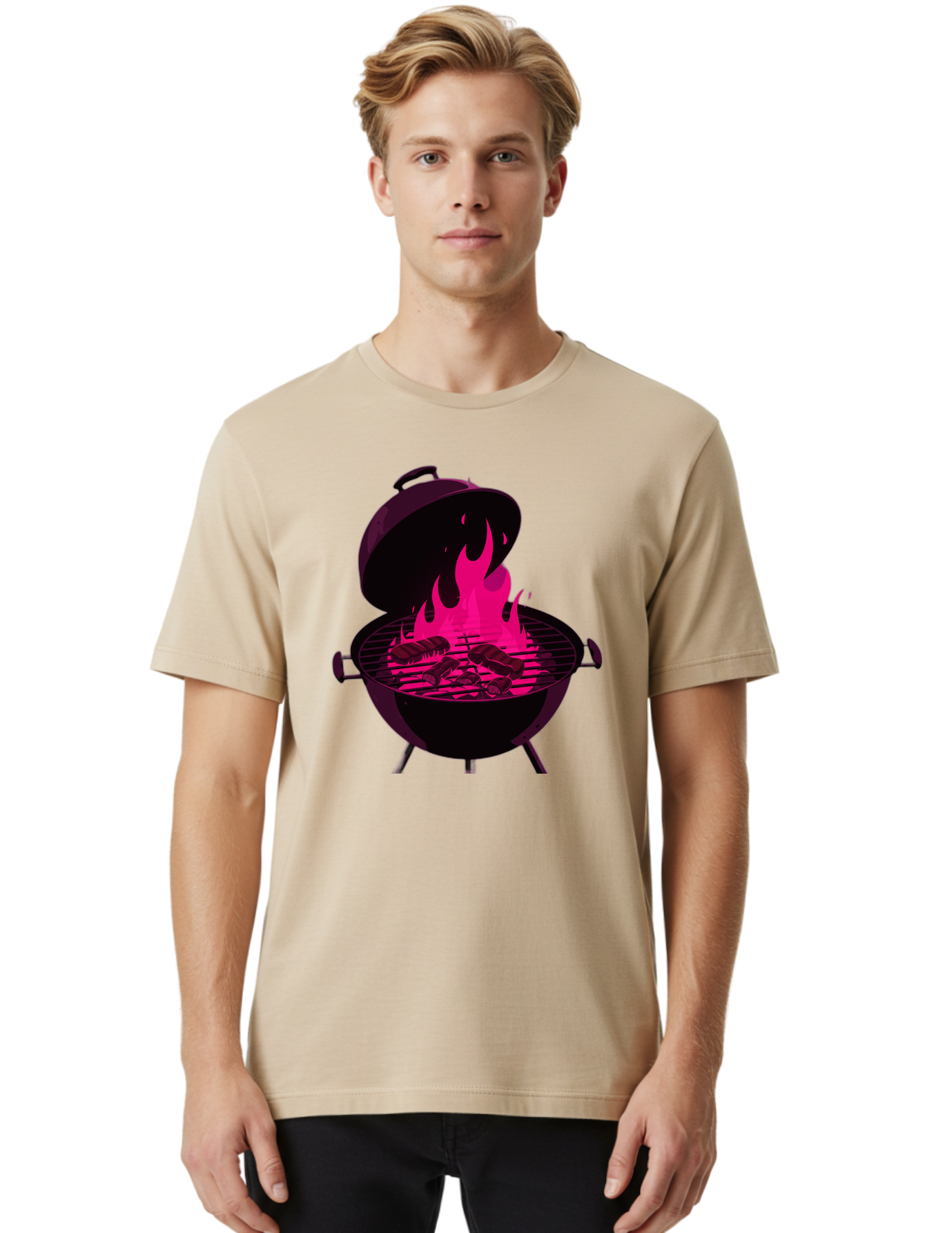 Barbecue-Grill-4 Men'S Graphic Tee, 100% Cotton, Comfortable Casual Summer Wear, Machine Washable, Barbecue Grill, Grilling Meat, Hot Flames, Cooking Outdoors, Summer Food, Grilling Burgers Bab658 27