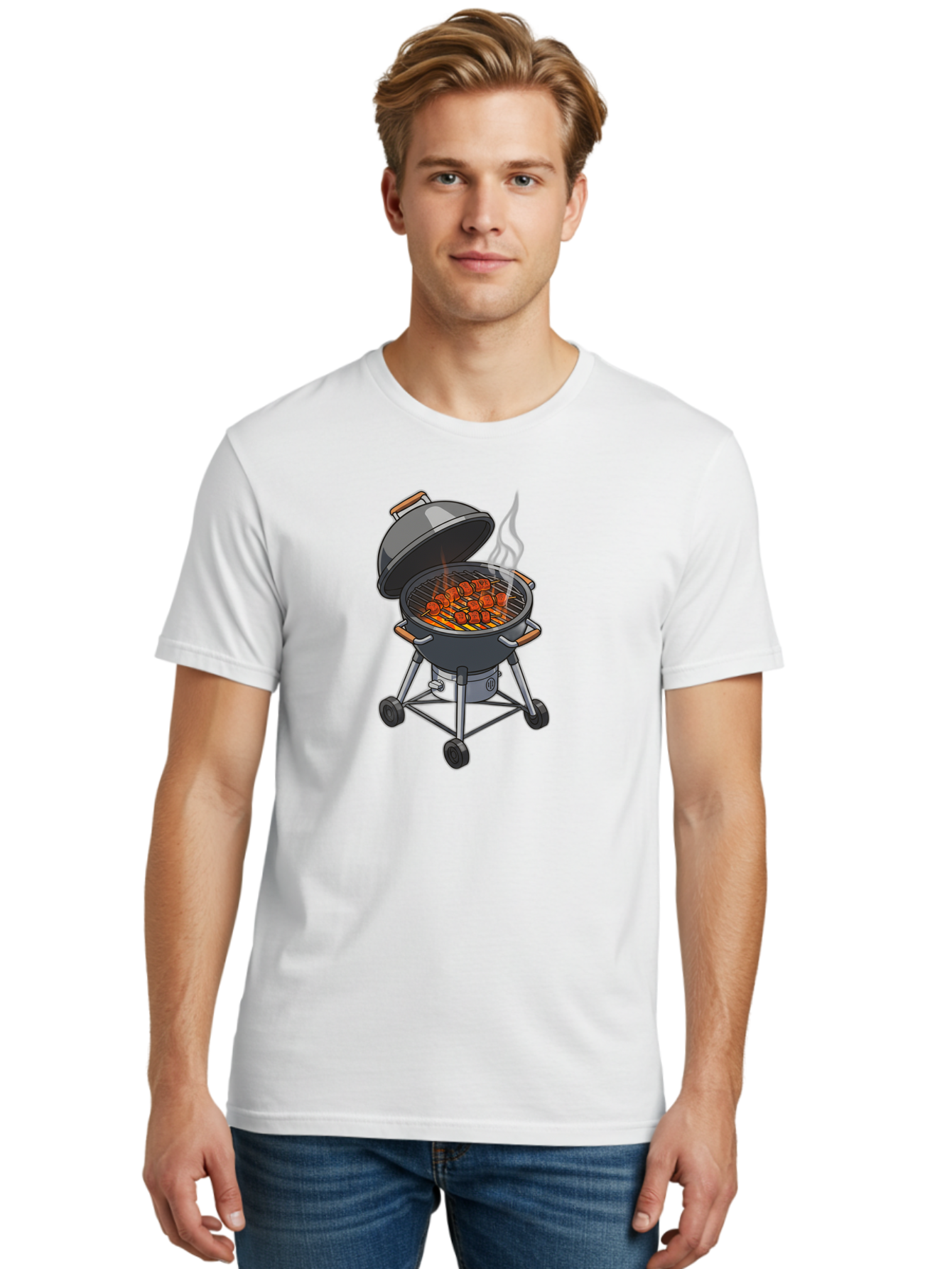 Barbecue-Grill-5 Men'S Graphic Tee, 100% Cotton, Comfortable Casual Summer Wear, Machine Washable, Barbecue Grill, Grilled Meats, Outdoor Cooking, Barbecue Ingredients, Charcoal Grill, Grilled Food, Summer Cooking, Barbecue Accessories, Bab659 19