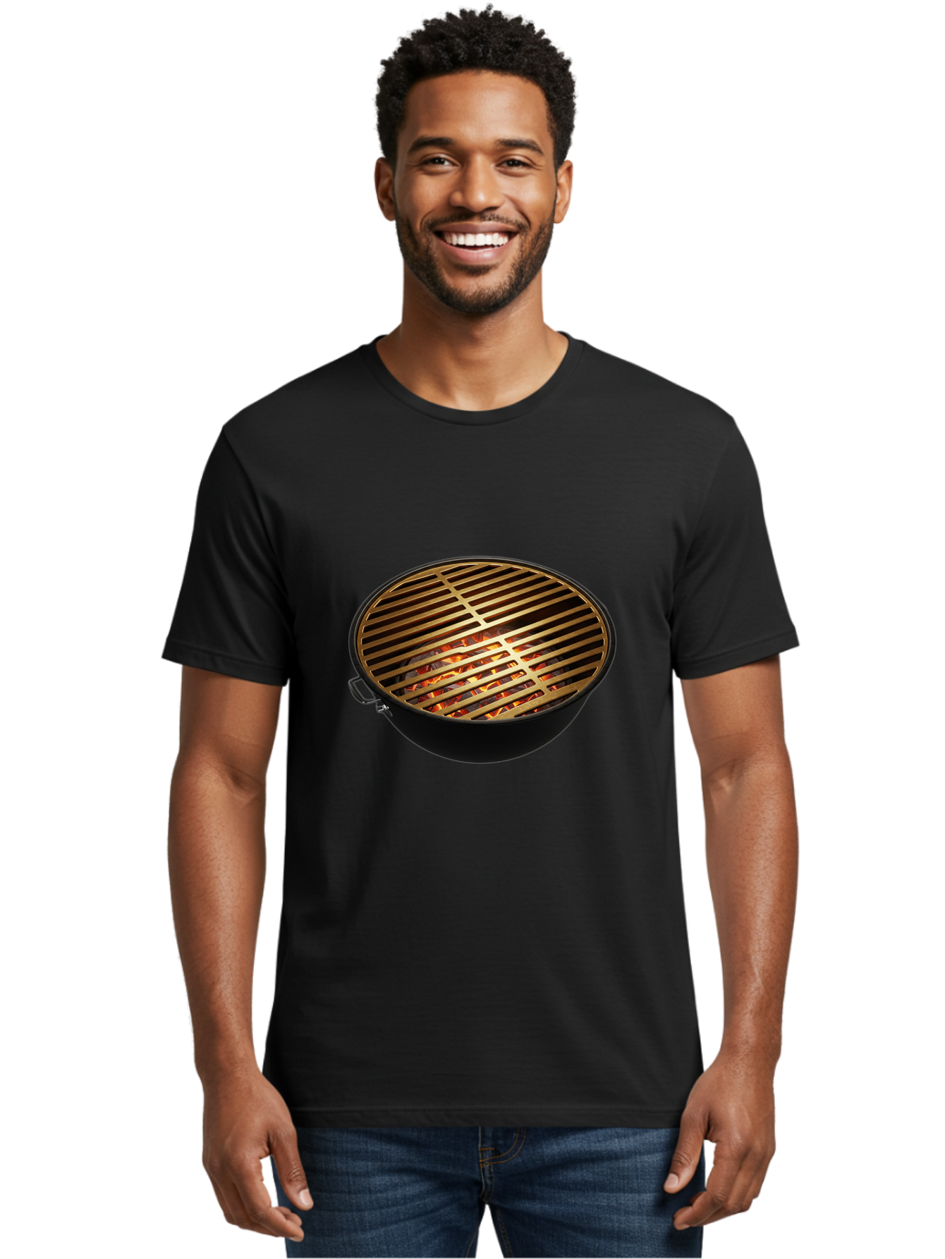Barbecue-Grill-7 Men'S Graphic Tee, 100% Cotton, Comfortable Casual Summer Wear, Machine Washable, Barbecue Grill, Black Metal, Gold Grill Grates, Glowing Coals, Outdoor Cooking, Grill Marks, Barbecue Accessories, Grill Master Bab661 18