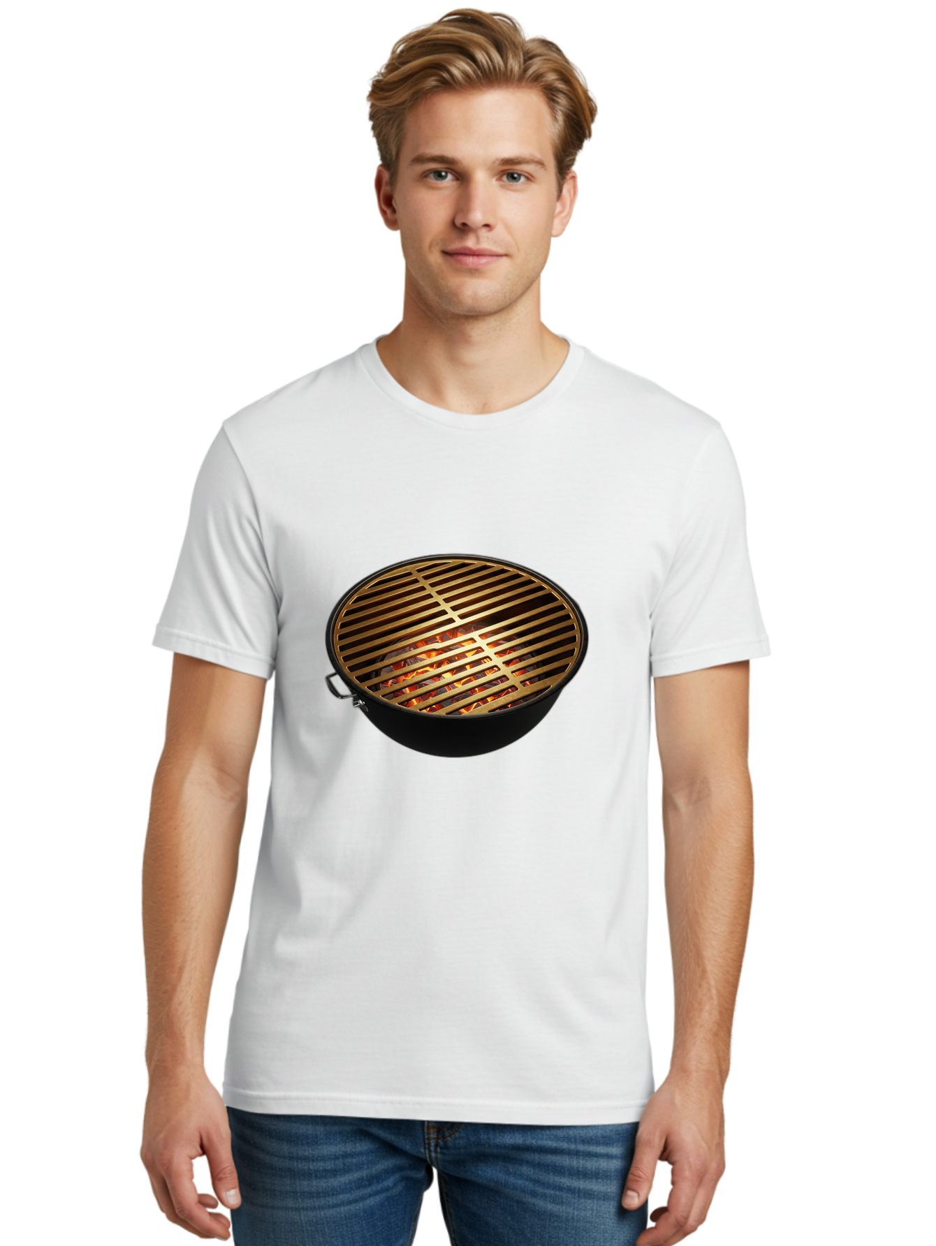 Barbecue-Grill-7 Men'S Graphic Tee, 100% Cotton, Comfortable Casual Summer Wear, Machine Washable, Barbecue Grill, Black Metal, Gold Grill Grates, Glowing Coals, Outdoor Cooking, Grill Marks, Barbecue Accessories, Grill Master Bab661 28