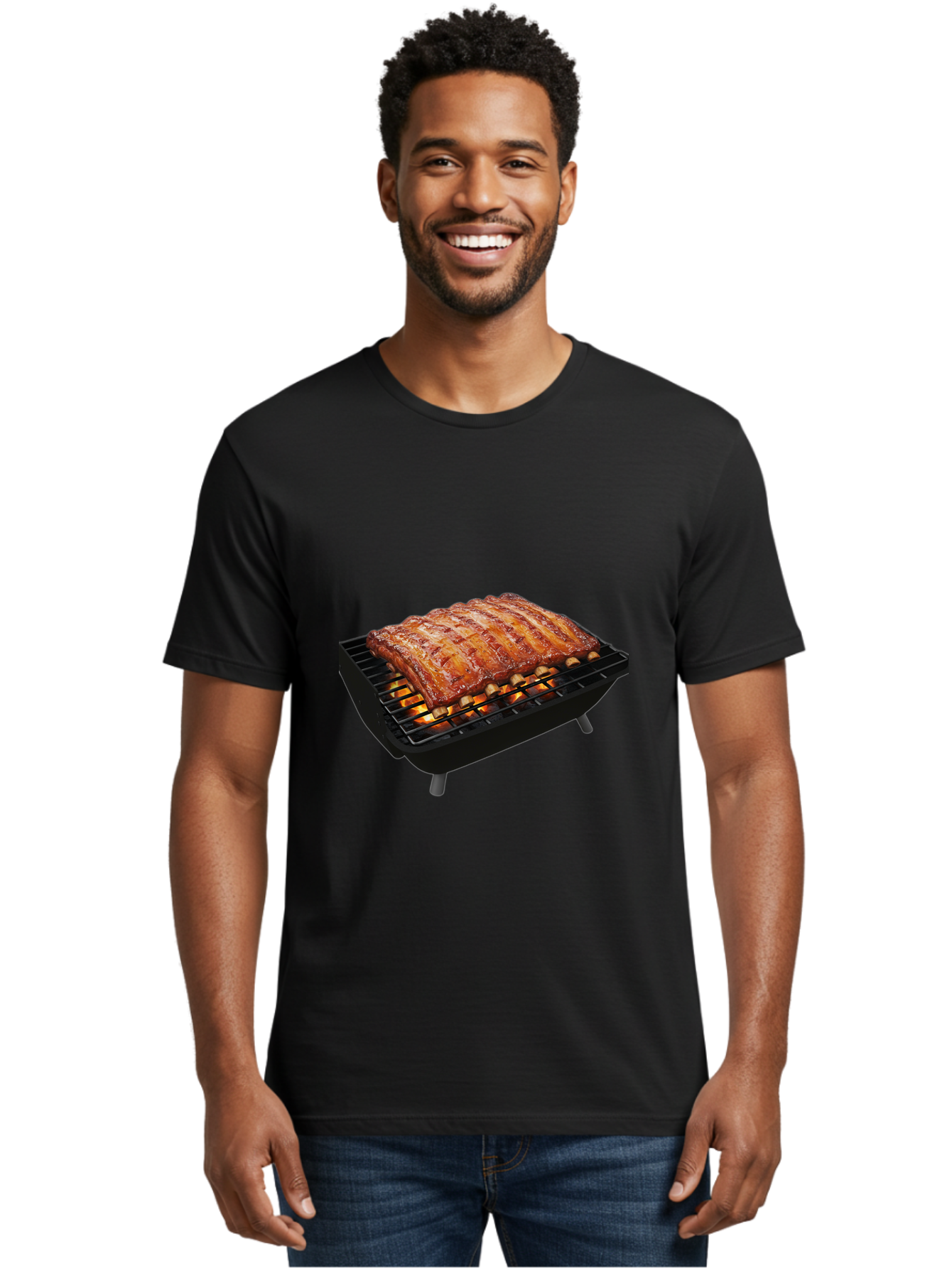 Barbecue-Ribs Men'S Graphic Tee, 100% Cotton, Comfortable Casual Summer Wear, Machine Washable, Barbecue Ribs, Grilled Meat, Barbecue Sauce, Outdoor Cooking, Flame Grilled, Gourmet Food, Delicious Ribs, Tender Meat Bab663 24