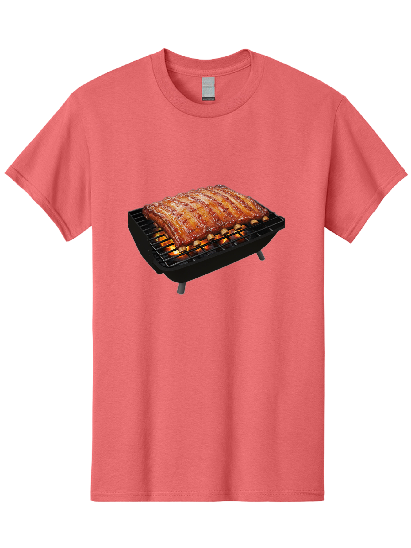 Barbecue-Ribs Men'S Graphic Tee, 100% Cotton, Comfortable Casual Summer Wear, Machine Washable, Barbecue Ribs, Grilled Meat, Barbecue Sauce, Outdoor Cooking, Flame Grilled, Gourmet Food, Delicious Ribs, Tender Meat Bab663 5