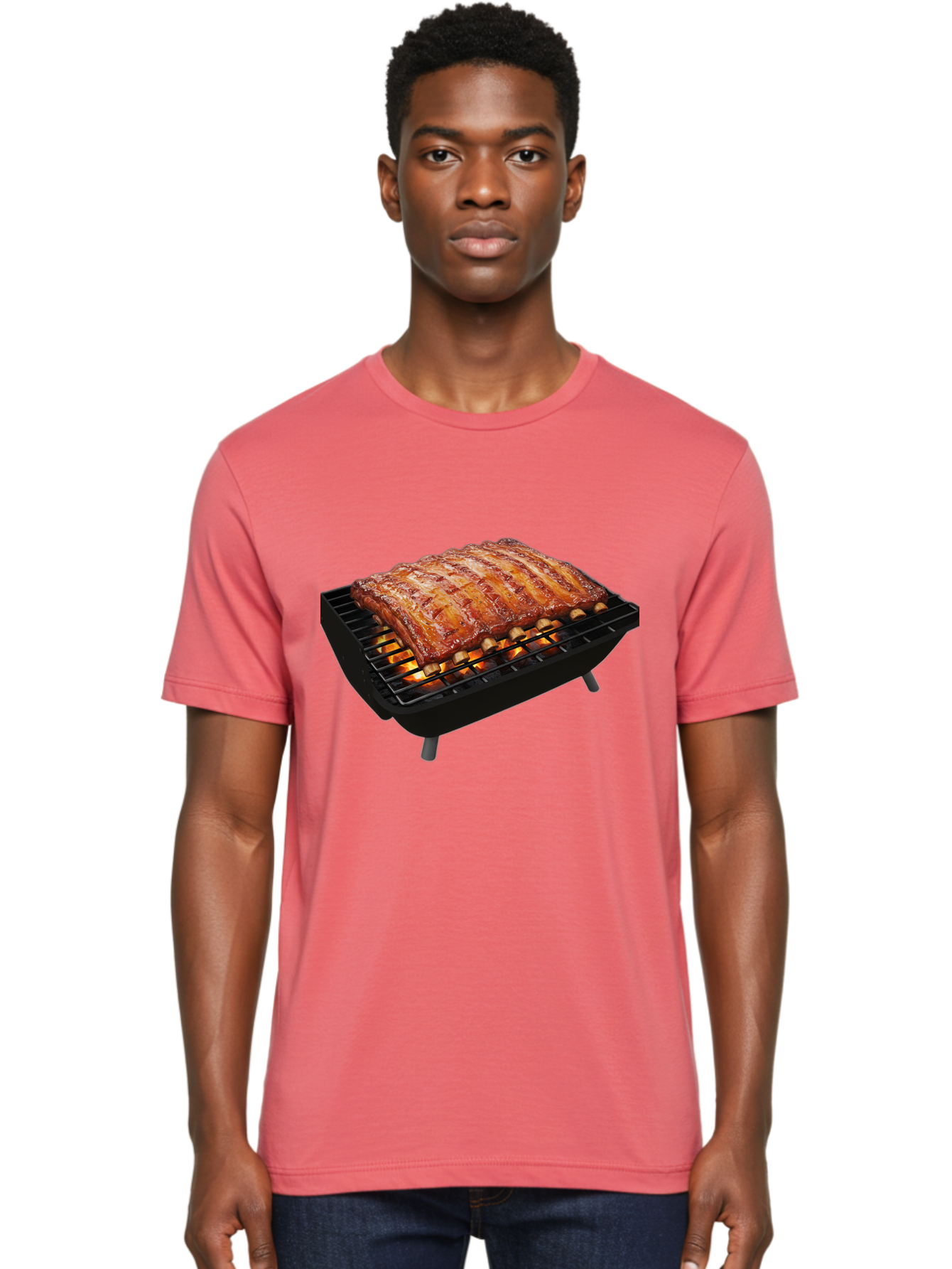 Barbecue-Ribs Men'S Graphic Tee, 100% Cotton, Comfortable Casual Summer Wear, Machine Washable, Barbecue Ribs, Grilled Meat, Barbecue Sauce, Outdoor Cooking, Flame Grilled, Gourmet Food, Delicious Ribs, Tender Meat Bab663 20