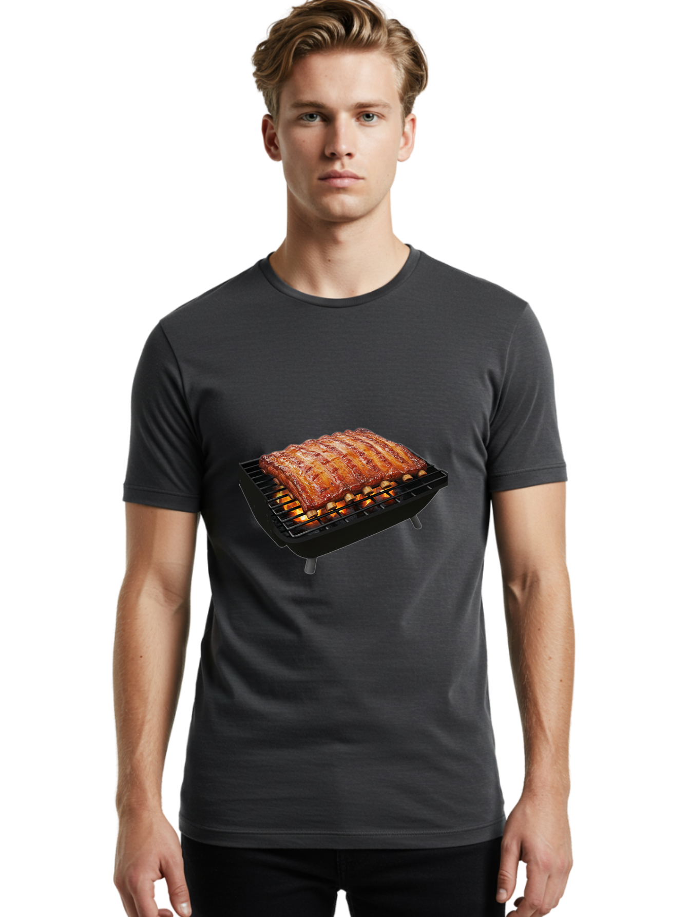 Barbecue-Ribs Men'S Graphic Tee, 100% Cotton, Comfortable Casual Summer Wear, Machine Washable, Barbecue Ribs, Grilled Meat, Barbecue Sauce, Outdoor Cooking, Flame Grilled, Gourmet Food, Delicious Ribs, Tender Meat Bab663 26