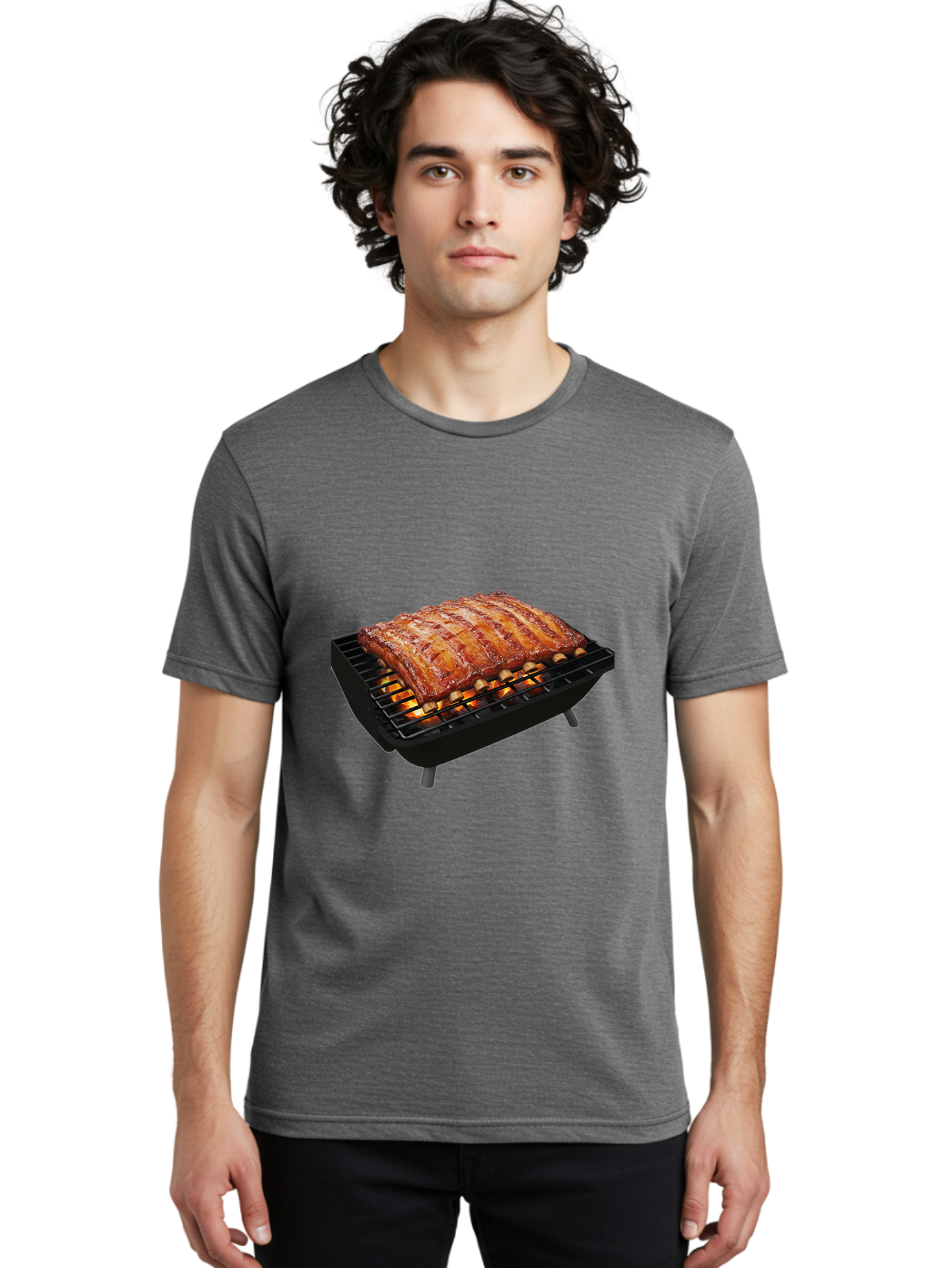 Barbecue-Ribs Men'S Graphic Tee, 100% Cotton, Comfortable Casual Summer Wear, Machine Washable, Barbecue Ribs, Grilled Meat, Barbecue Sauce, Outdoor Cooking, Flame Grilled, Gourmet Food, Delicious Ribs, Tender Meat Bab663 22