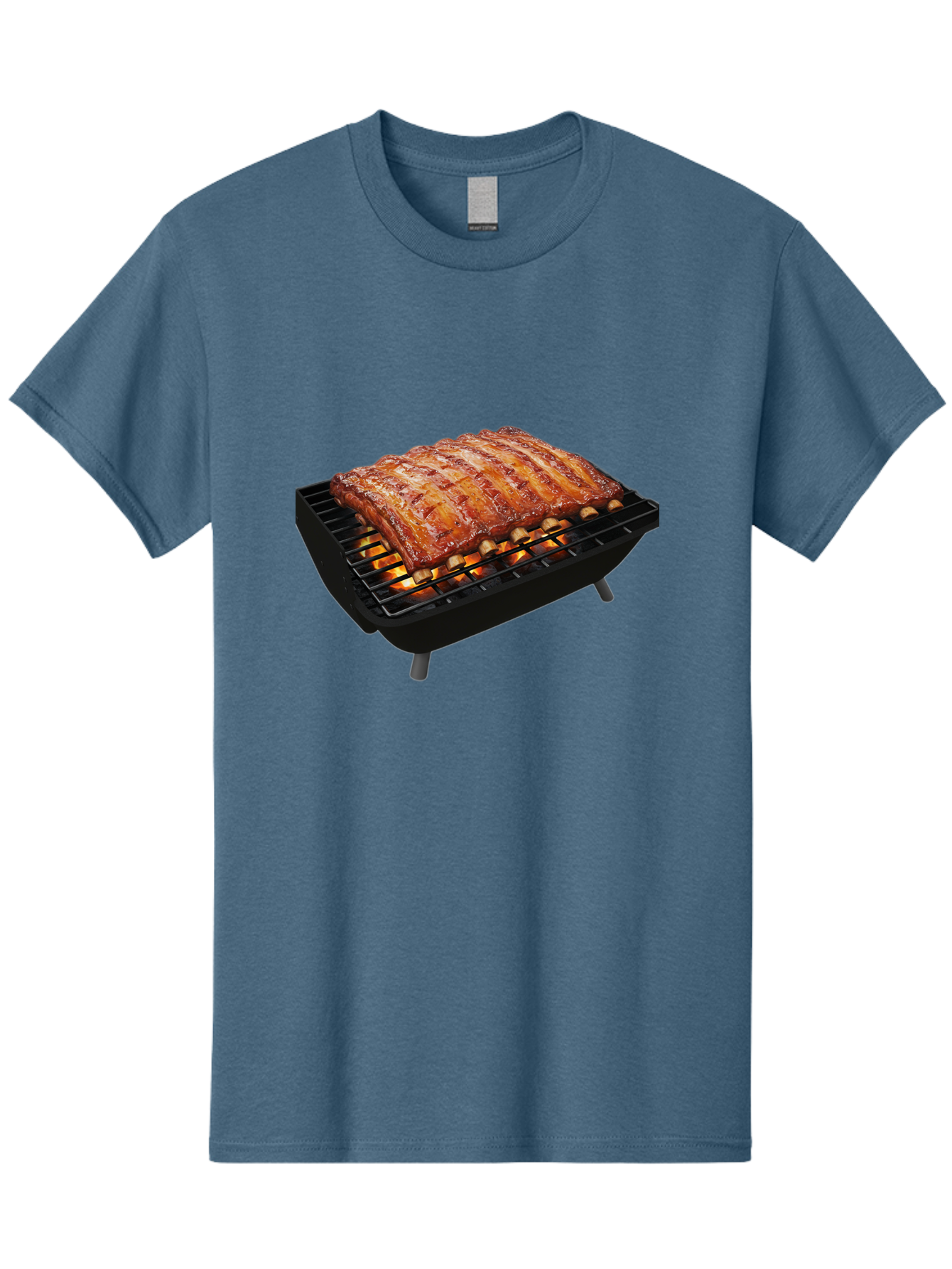 Barbecue-Ribs Men'S Graphic Tee, 100% Cotton, Comfortable Casual Summer Wear, Machine Washable, Barbecue Ribs, Grilled Meat, Barbecue Sauce, Outdoor Cooking, Flame Grilled, Gourmet Food, Delicious Ribs, Tender Meat Bab663 12