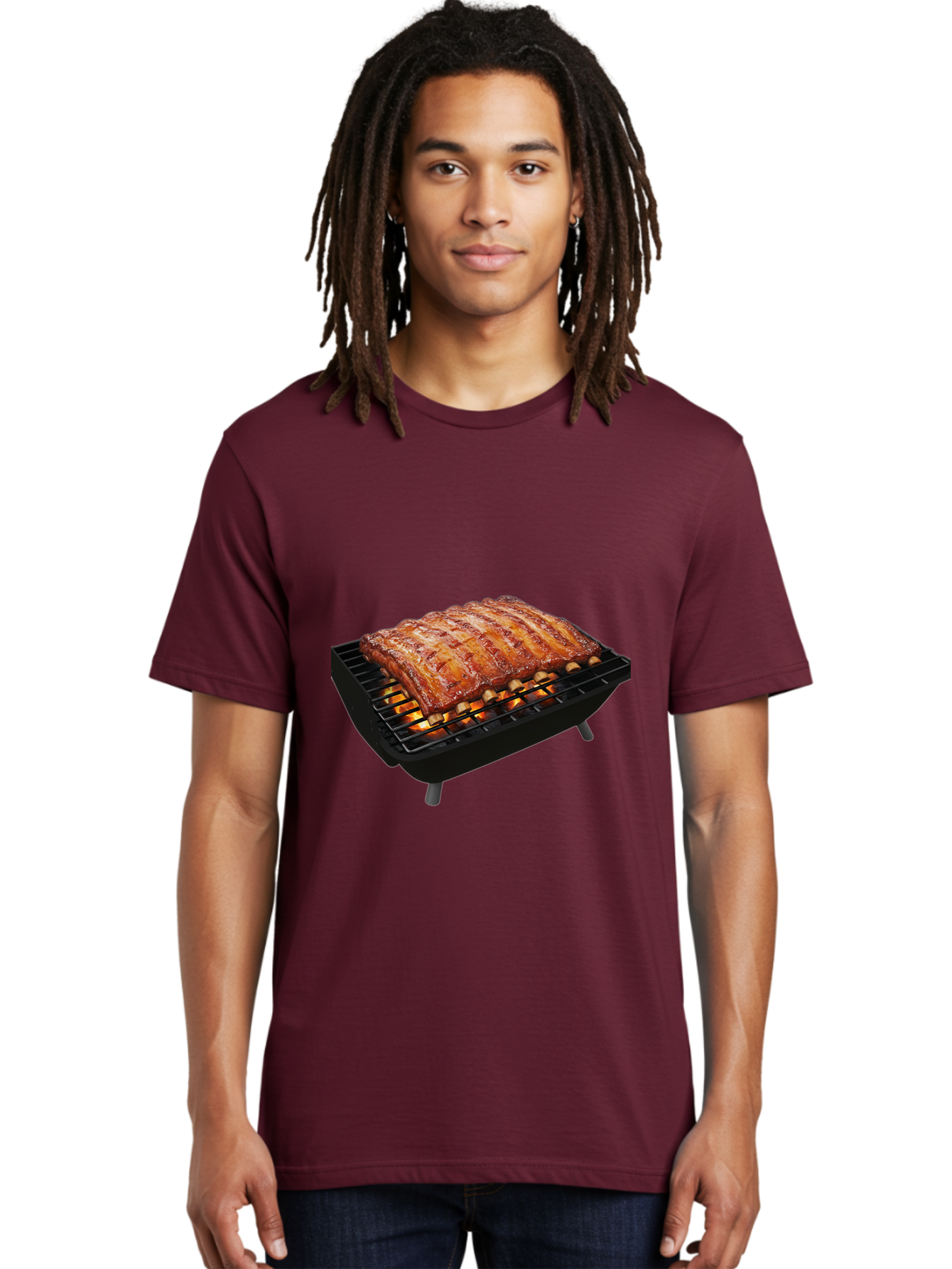 Barbecue-Ribs Men'S Graphic Tee, 100% Cotton, Comfortable Casual Summer Wear, Machine Washable, Barbecue Ribs, Grilled Meat, Barbecue Sauce, Outdoor Cooking, Flame Grilled, Gourmet Food, Delicious Ribs, Tender Meat Bab663 29