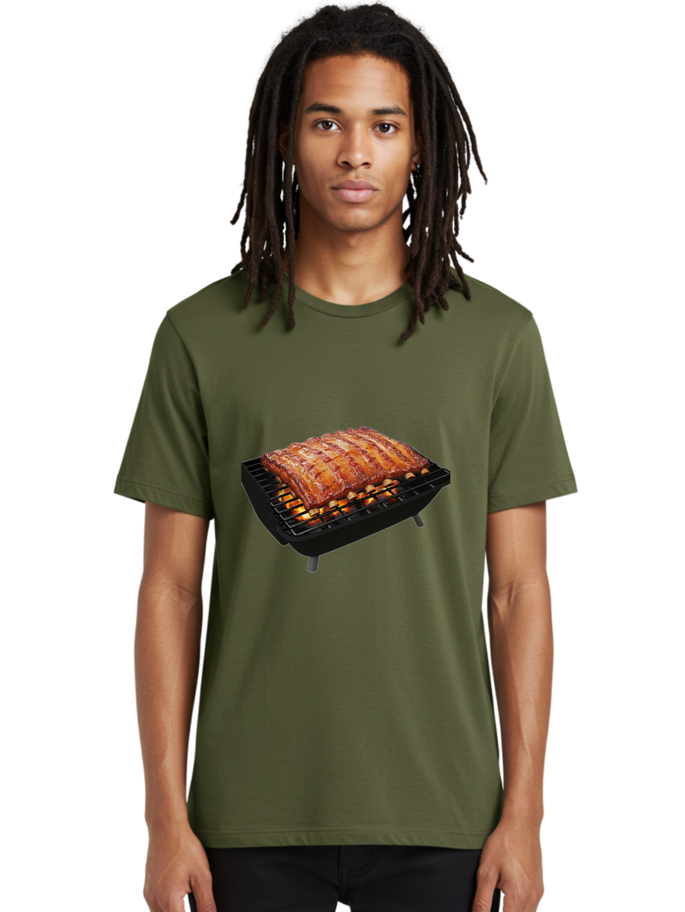 Barbecue-Ribs Men'S Graphic Tee, 100% Cotton, Comfortable Casual Summer Wear, Machine Washable, Barbecue Ribs, Grilled Meat, Barbecue Sauce, Outdoor Cooking, Flame Grilled, Gourmet Food, Delicious Ribs, Tender Meat Bab663 21