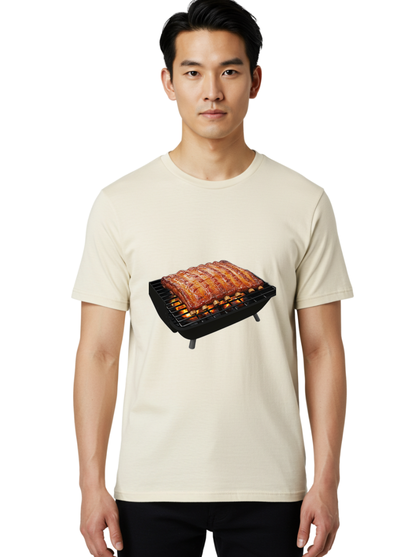 Barbecue-Ribs Men'S Graphic Tee, 100% Cotton, Comfortable Casual Summer Wear, Machine Washable, Barbecue Ribs, Grilled Meat, Barbecue Sauce, Outdoor Cooking, Flame Grilled, Gourmet Food, Delicious Ribs, Tender Meat Bab663 28