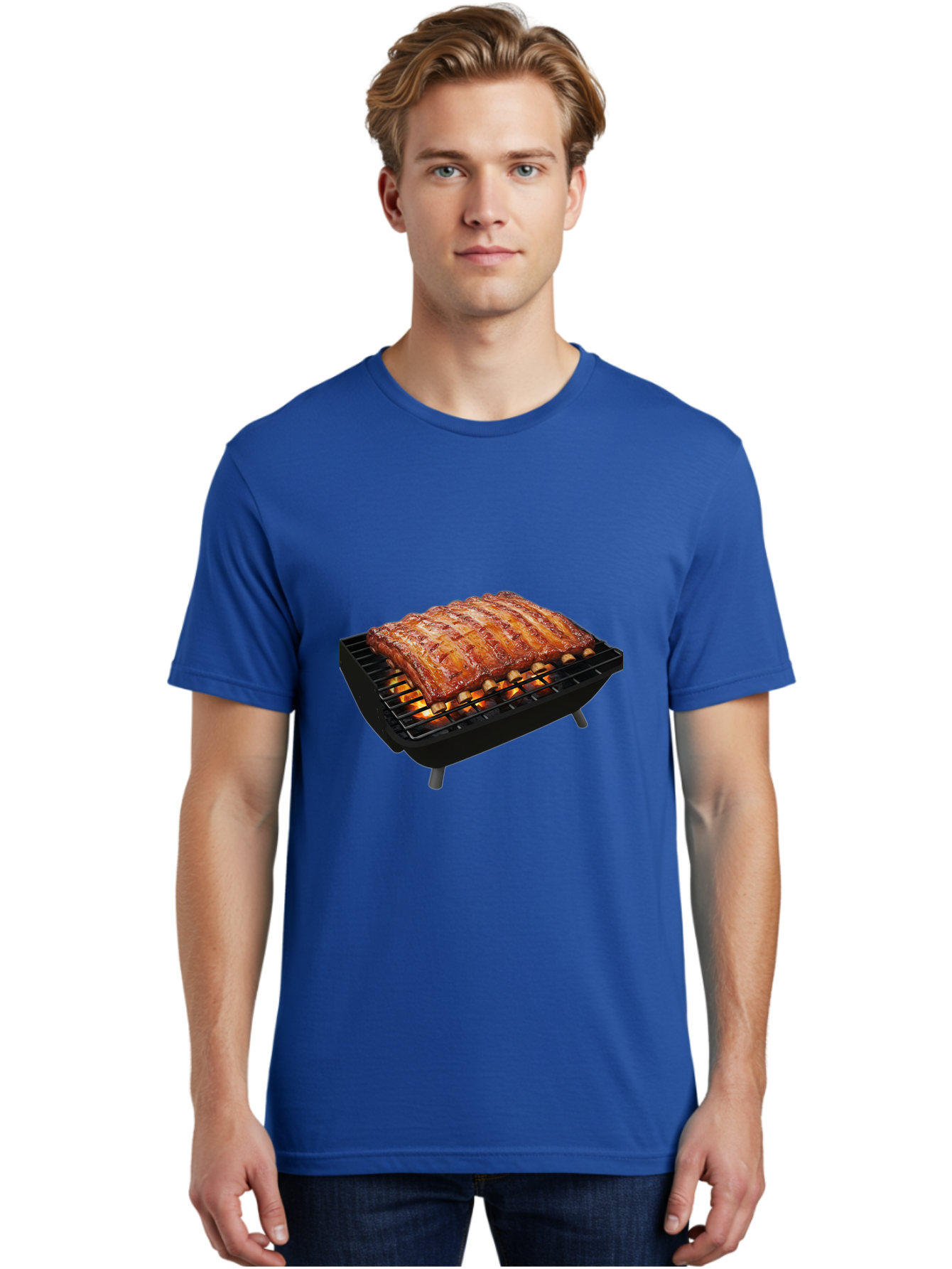 Barbecue-Ribs Men'S Graphic Tee, 100% Cotton, Comfortable Casual Summer Wear, Machine Washable, Barbecue Ribs, Grilled Meat, Barbecue Sauce, Outdoor Cooking, Flame Grilled, Gourmet Food, Delicious Ribs, Tender Meat Bab663 30