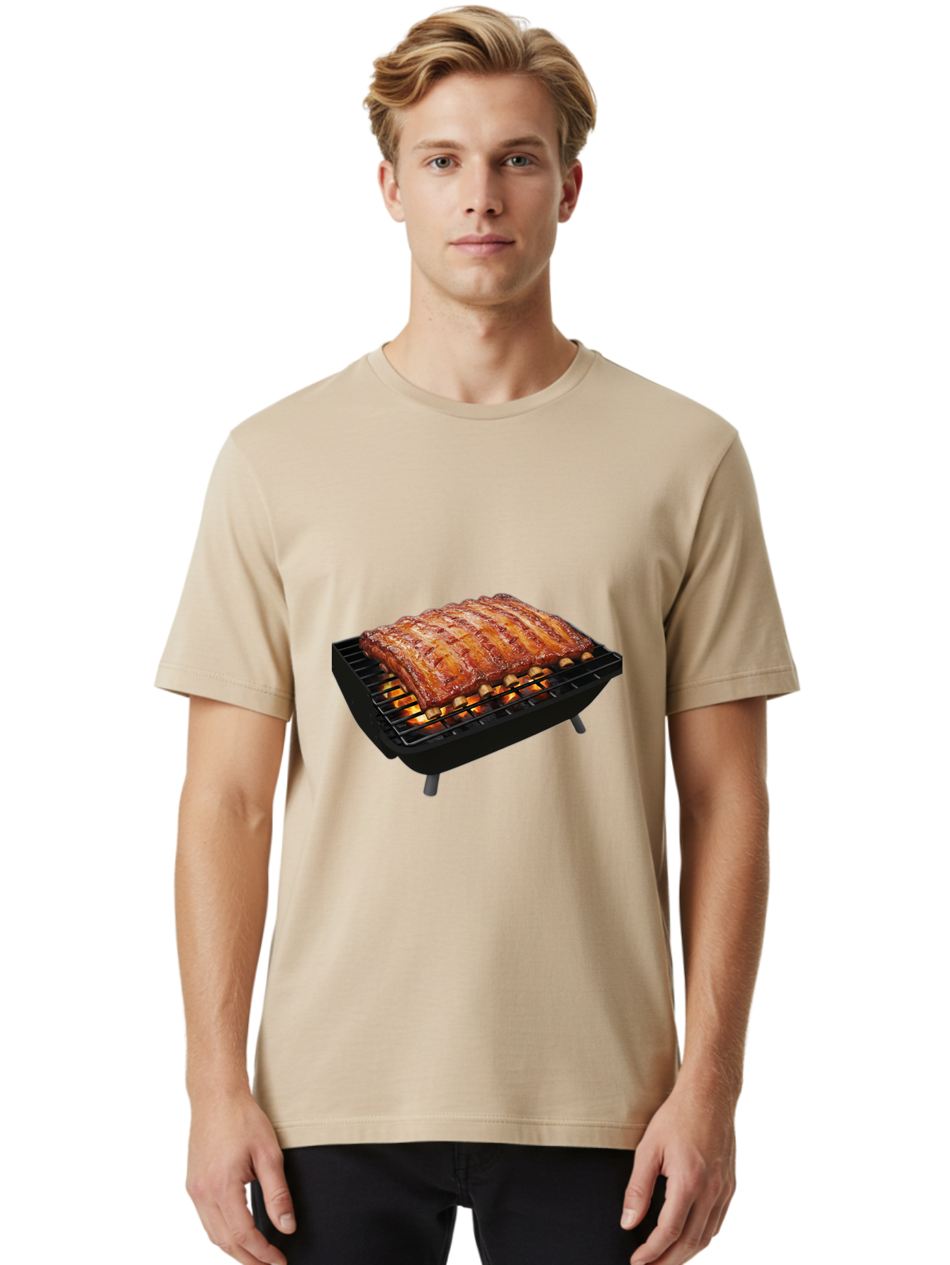 Barbecue-Ribs Men'S Graphic Tee, 100% Cotton, Comfortable Casual Summer Wear, Machine Washable, Barbecue Ribs, Grilled Meat, Barbecue Sauce, Outdoor Cooking, Flame Grilled, Gourmet Food, Delicious Ribs, Tender Meat Bab663 16