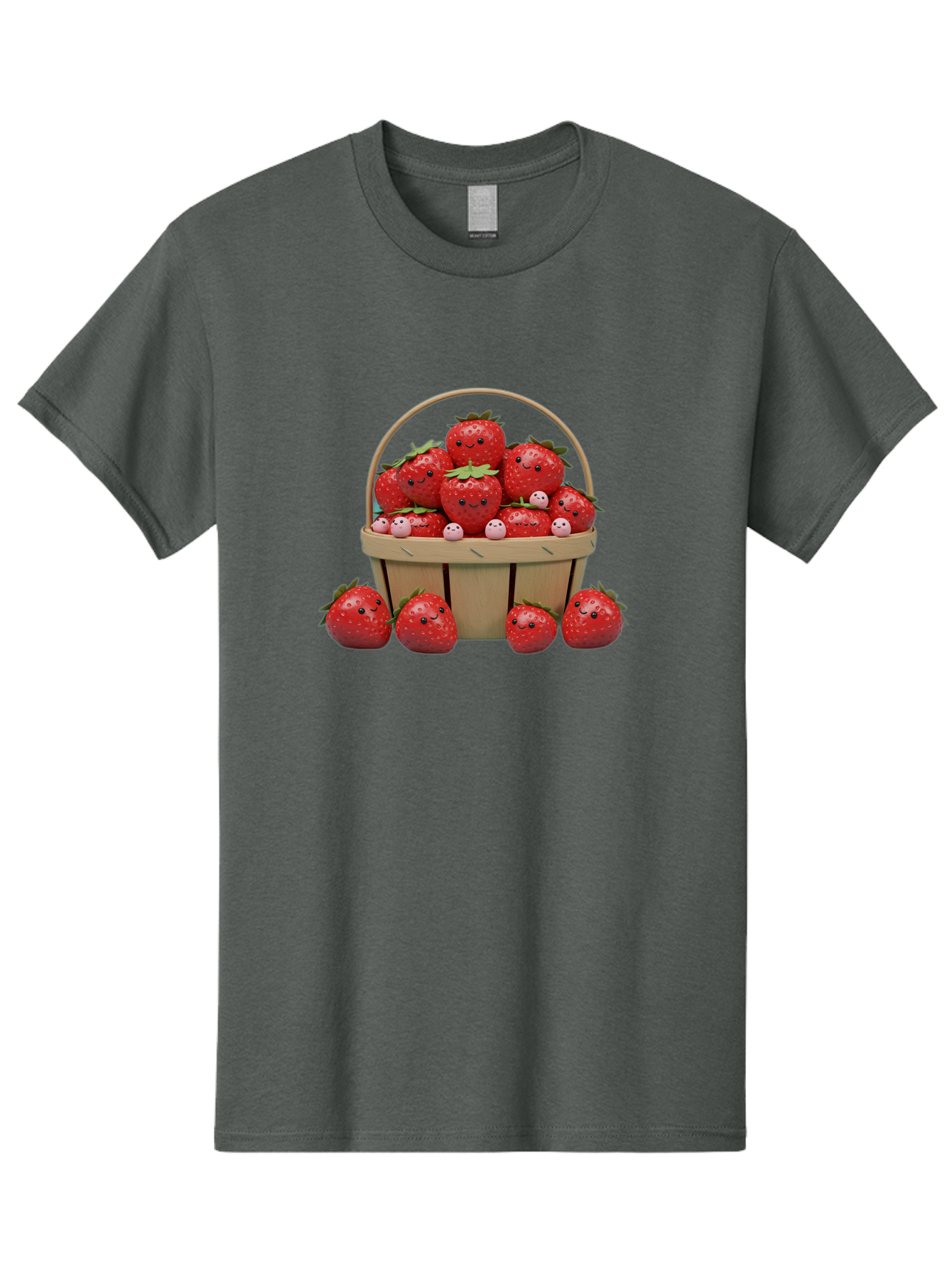 Basket-Of-Strawberries Men'S Graphic Tee, 100% Cotton, Comfortable Casual Summer Wear, Machine Washable, Strawberries With Smiley Faces, Basket Full Of Strawberries, Cartoon Strawberries, Adorable Fruit, Smiling Strawberries, Healthy Snack, Bab664 1